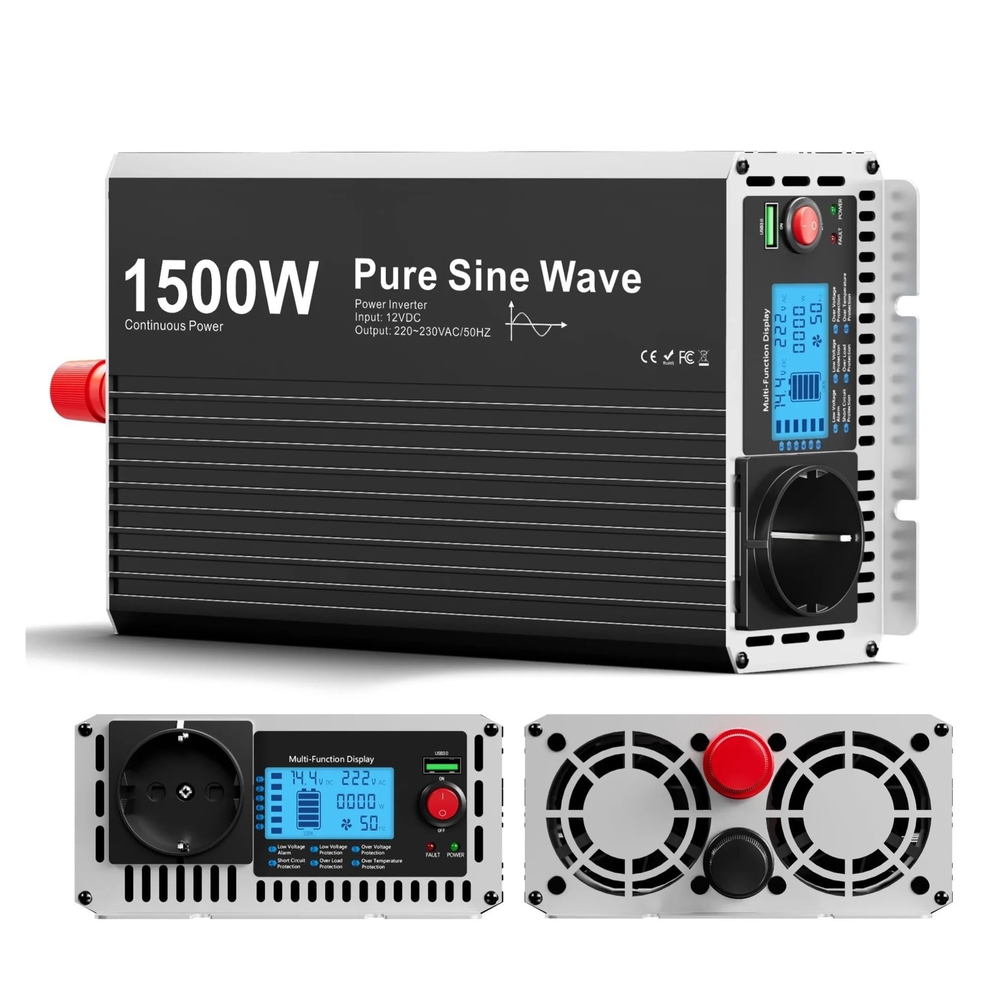 Inversor Inversor Onda Sinusoidal Pura 12 V A 220 V para Coche Caravana Barco Camping Viajes 1500 W 3000 W 2000 W 2500 W(24V,1500W)