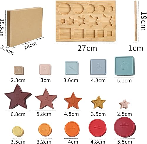 Miniatura 6 de OESSUF Shape Puzzles - Vasos apilables de silicona suaves para anidar, diseño Montessori de arcoíris, reconocimiento de formas para niños y niñas,