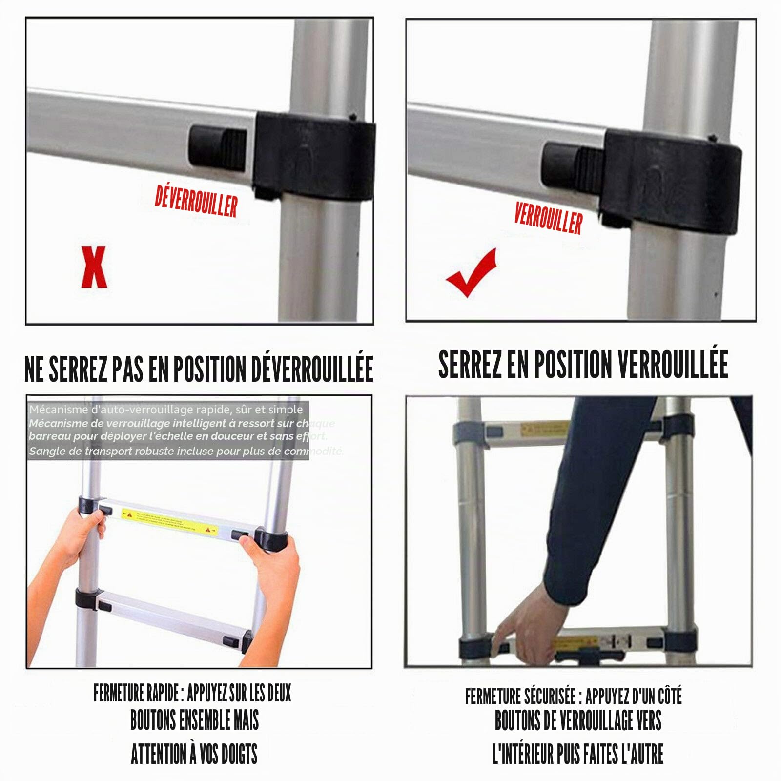 Échelles télescopiques de 3,8 m en aluminium extensible, léger, multifonction, gain d’espace pour bureau à domicile, jardin, loft