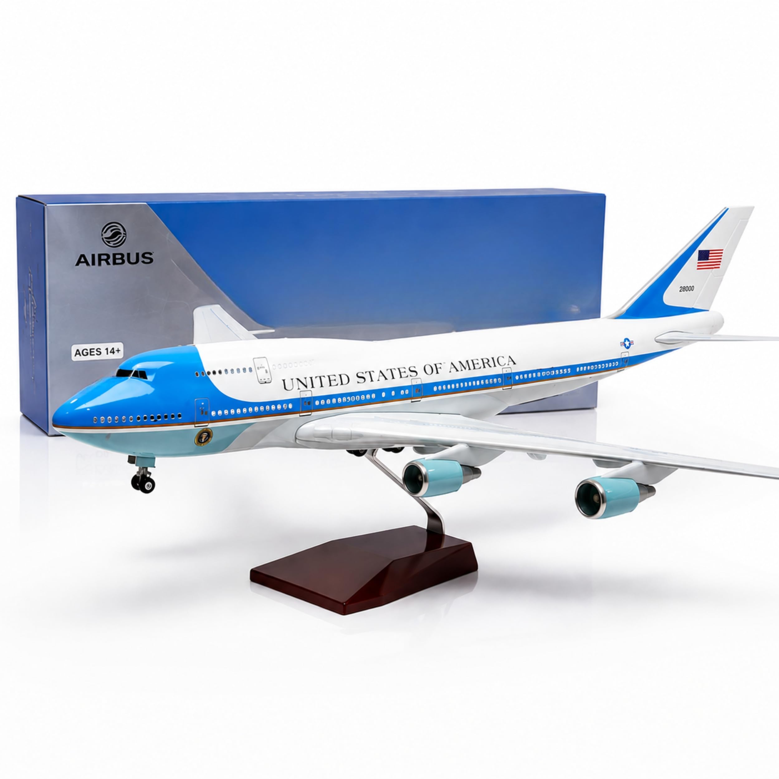 Air Force One Boeing 747 Model Plane with Sound Activated LED Lights 1:144 Scale Presidential Aircraft Replica with Stand USAF Collectible Aviation Display Model for Adult Collectors 14+