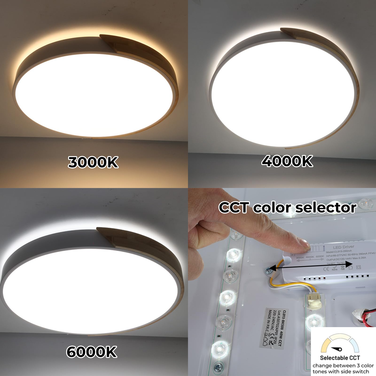 Alpinaluz Plafón LED de Techo Ø50 cm – Metal Blanco y Madera Natural – 40W con Luz Regulable CCT (3000K/4000K/6000K) – Estilo Nórdico Moderno para Salón, Comedor o Dormitorio