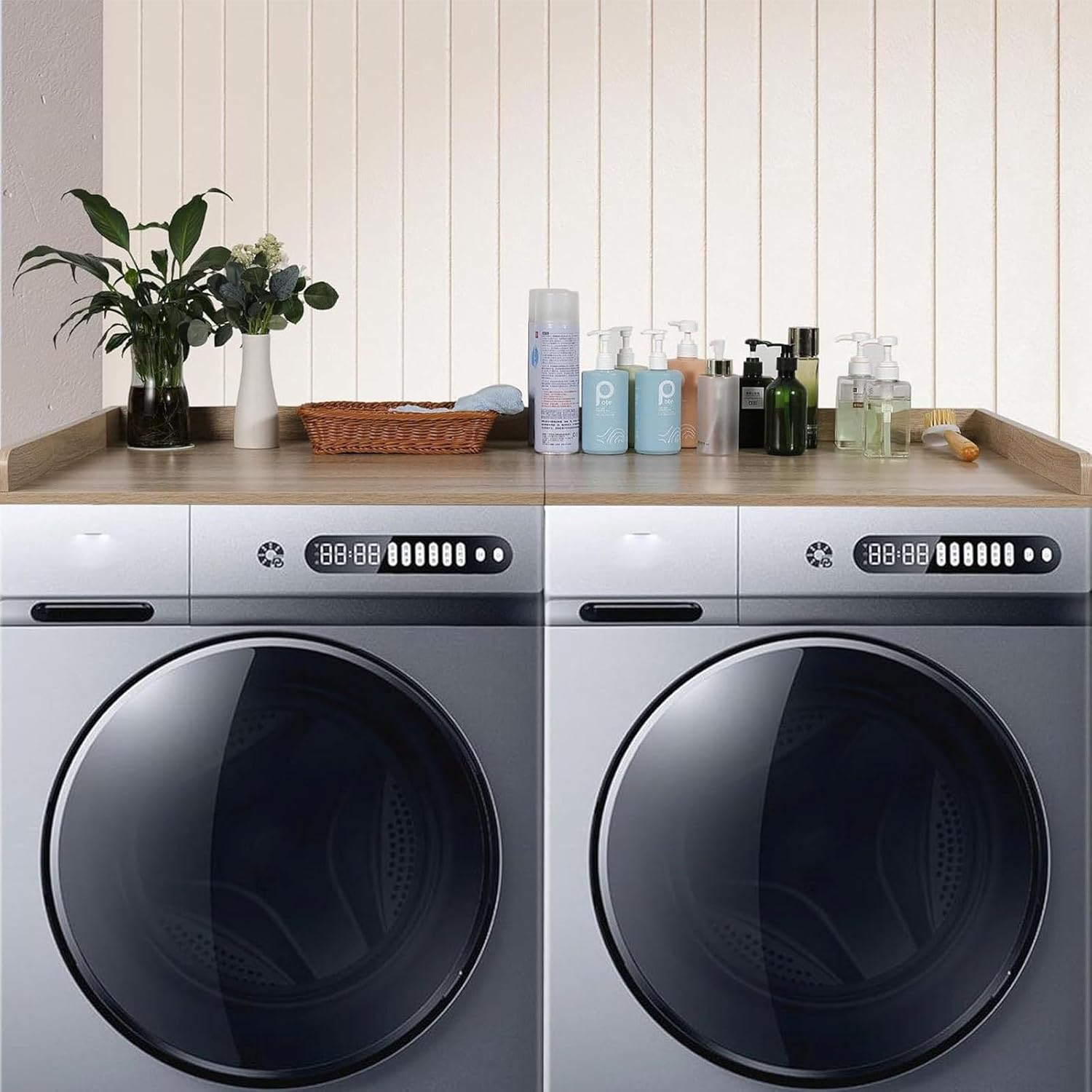 2 Tier Washer Dryer Countertop, Laundry Room Countertop with Edge Rails,Washer and Dryer countertops,Laundry Room Organization for Laundrys Room Storage(Brown)
