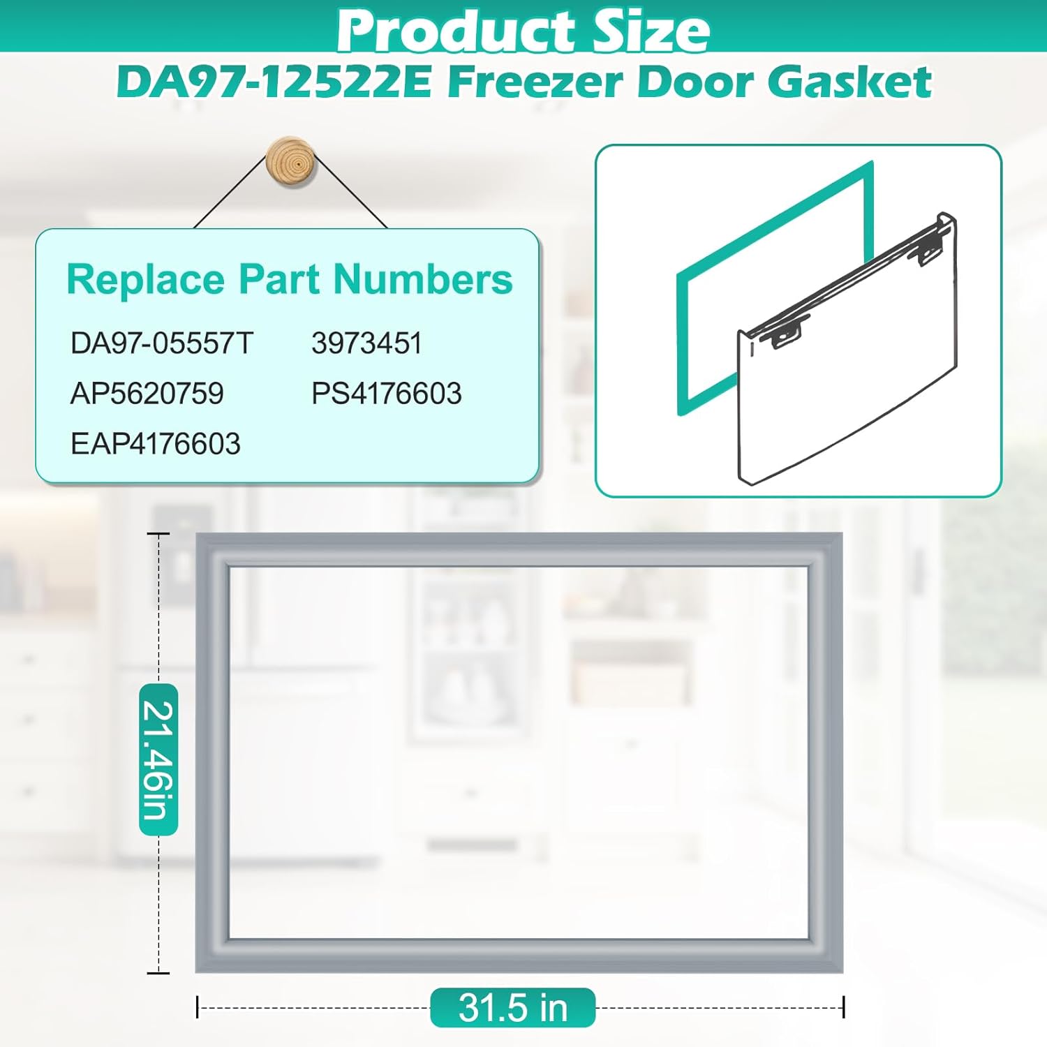 Upgraded DA97-12522E Refrigerator Freezer Door Gasket Seal Replacement Compatible with Samsung Refrigerator - 31.5"x21.46" Gray Freezer Door Seal, Fixes Cooling Issues & Energy Loss
