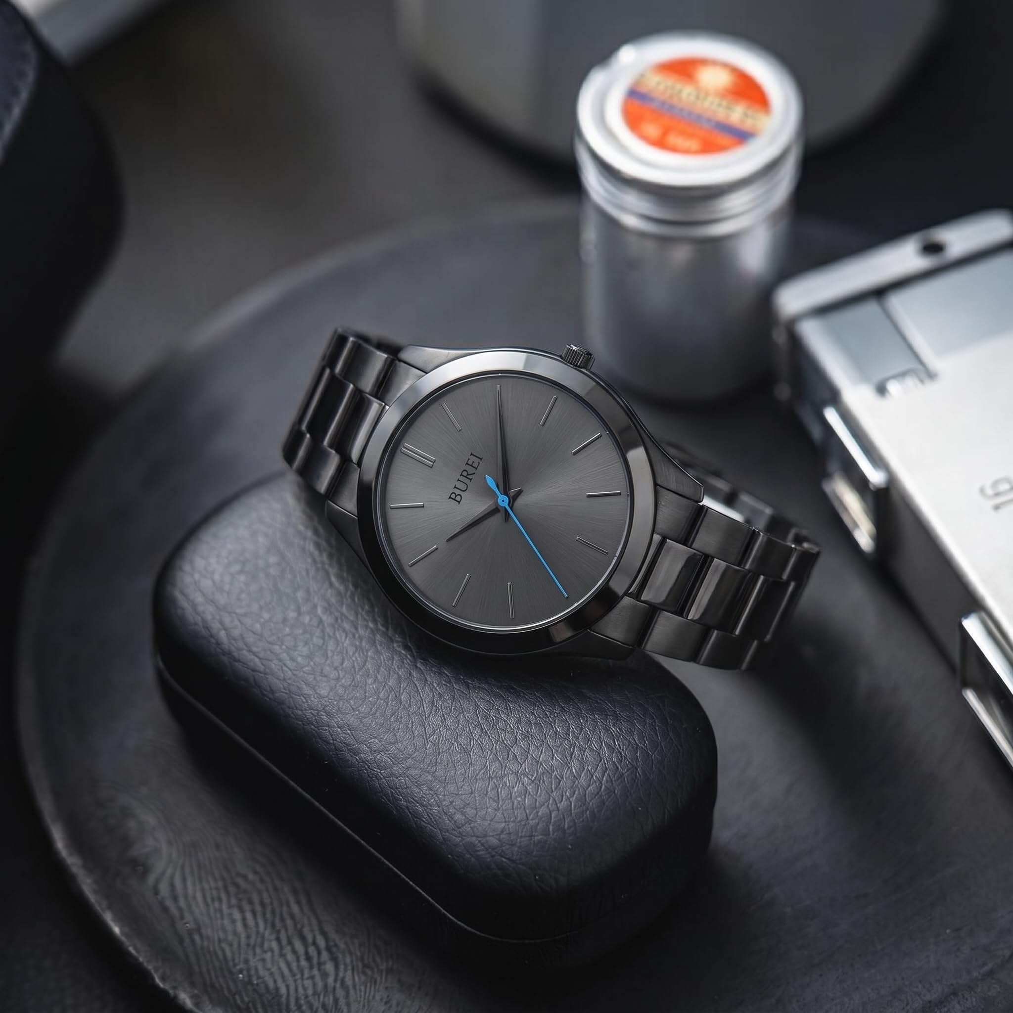 BUREI Ultradünne Herrenuhr – Minimalistisches Analog-Design, wasserdichtes Quarzwerk, Geschenk für Männer (Weiß/blau)