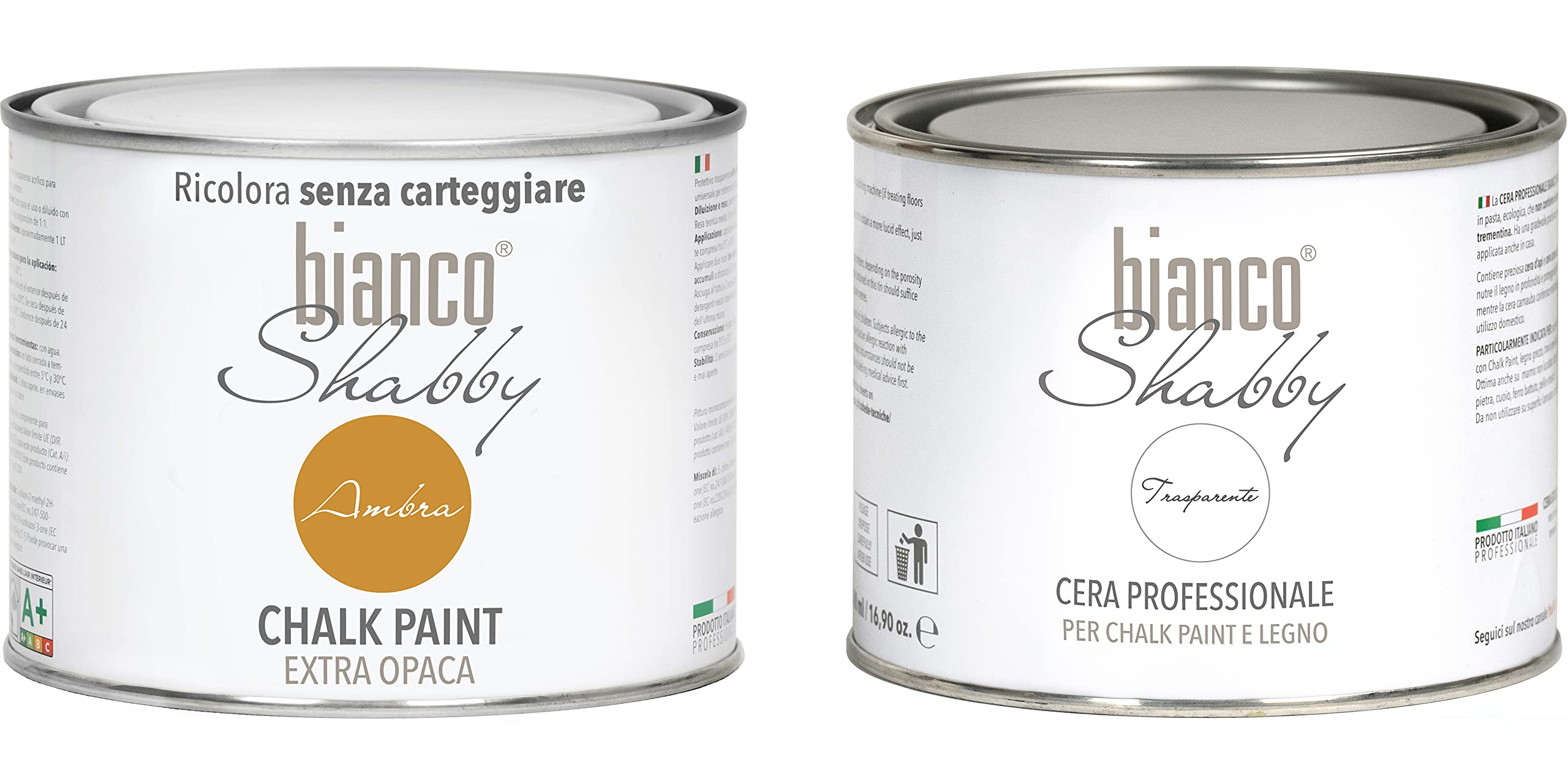 Chalk Paint Ámbar & Cera Neutra Pintura Shabby Chic (500 ml) + Cera Profesional (500 ml)