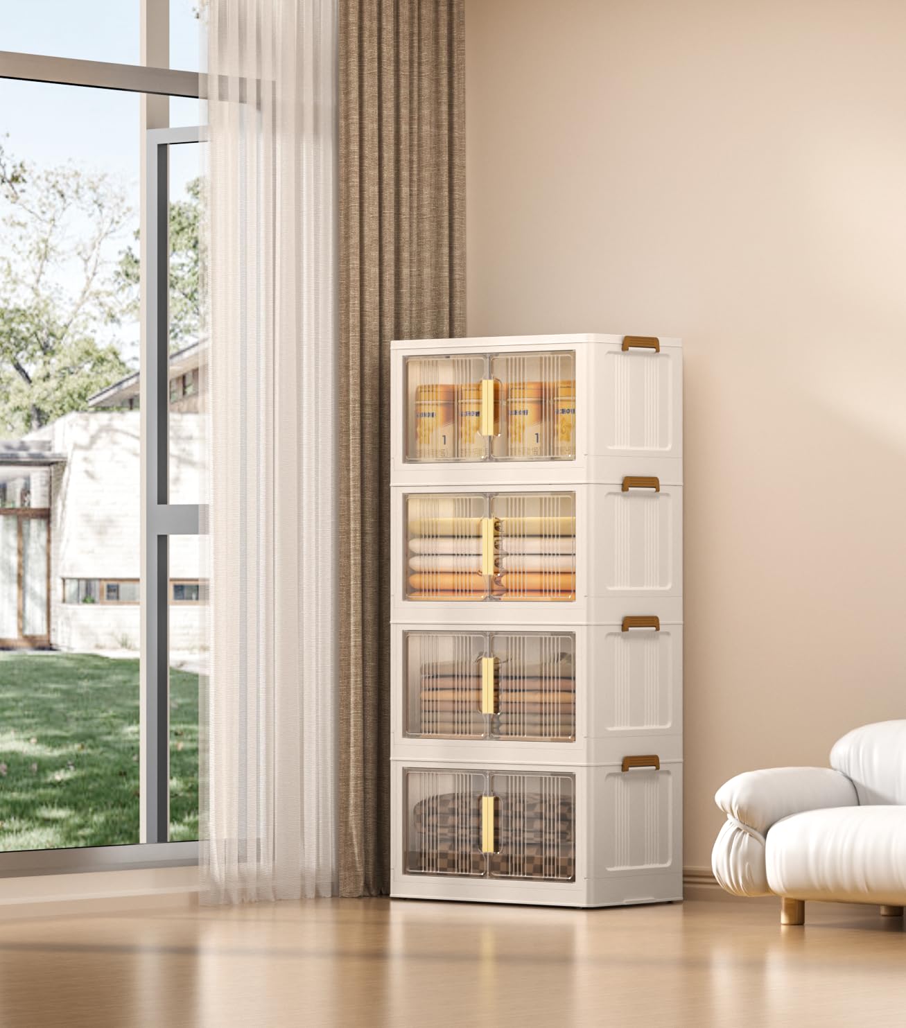 OVYA Plastic 4 Tier Cupboard for Storage DIY Foldable Cupboard with Door, Caster & Wheels | Kids Wardrobe for Clothes Collapsible Racks for Home Office Bedroom (B0DHCSGRH7) Amazon Price History, Amazon Price Tracker