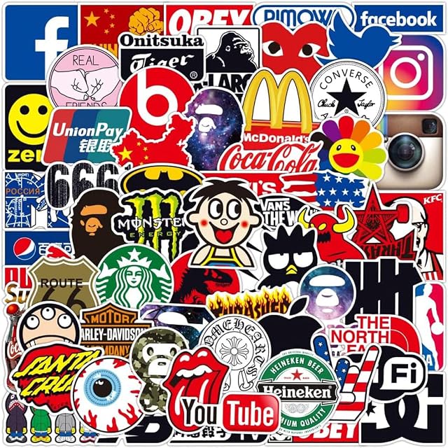 QRTSAP Brand Stickers 100pcs, Fun Mixed Graffiti Random Decals Water Bottle Stickers Laptop Skateboard Helmet Bike Teen Kids Girls Sticker Pack, Fashion Adult Waterproof Vinyl Stickers