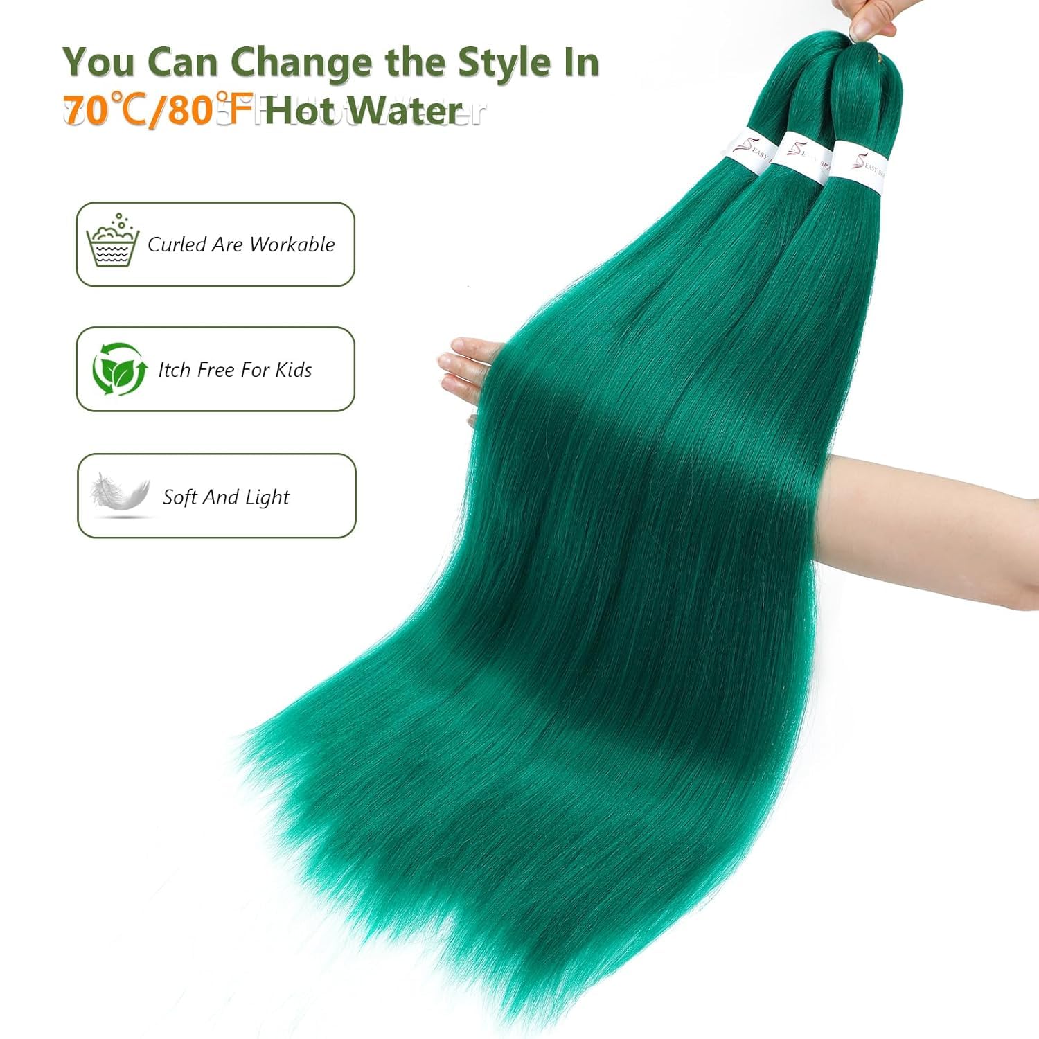 Green Braiding Hair Pre Stretched 24 Inch 3 Packs Pre Stretched Braiding Hair Professional Synthetic Hair For Braiding Crochet Twist Braids Soft Yaki Texture(24",Green-3P) - Image 3