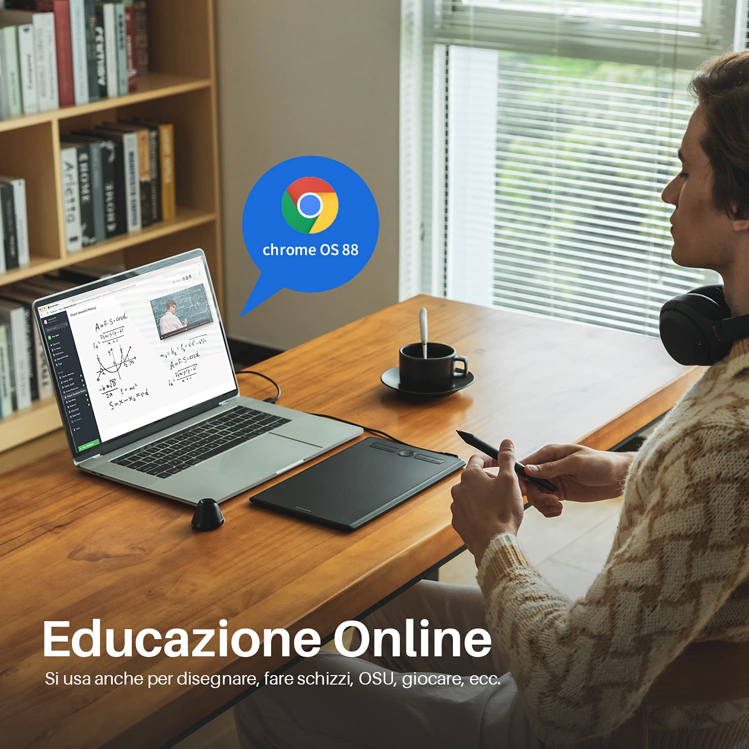 HUION Inspiroy H580X Tavoletta Grafica, 8 Tasti, 8192 Livelli Pressione | 8 x 5 Pollici Compatibile Android, Windows, Mac, Chrome OS, Stilo Senza Batteria, Ideale Dipingere, Ufficio