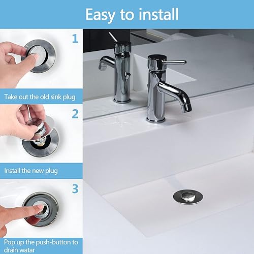 Miniatura 6 de Tapón para fregadero de baño con recogedor de pelo, colador de drenaje universal desplegable para orificios de drenaje estándar de EE.UU. de