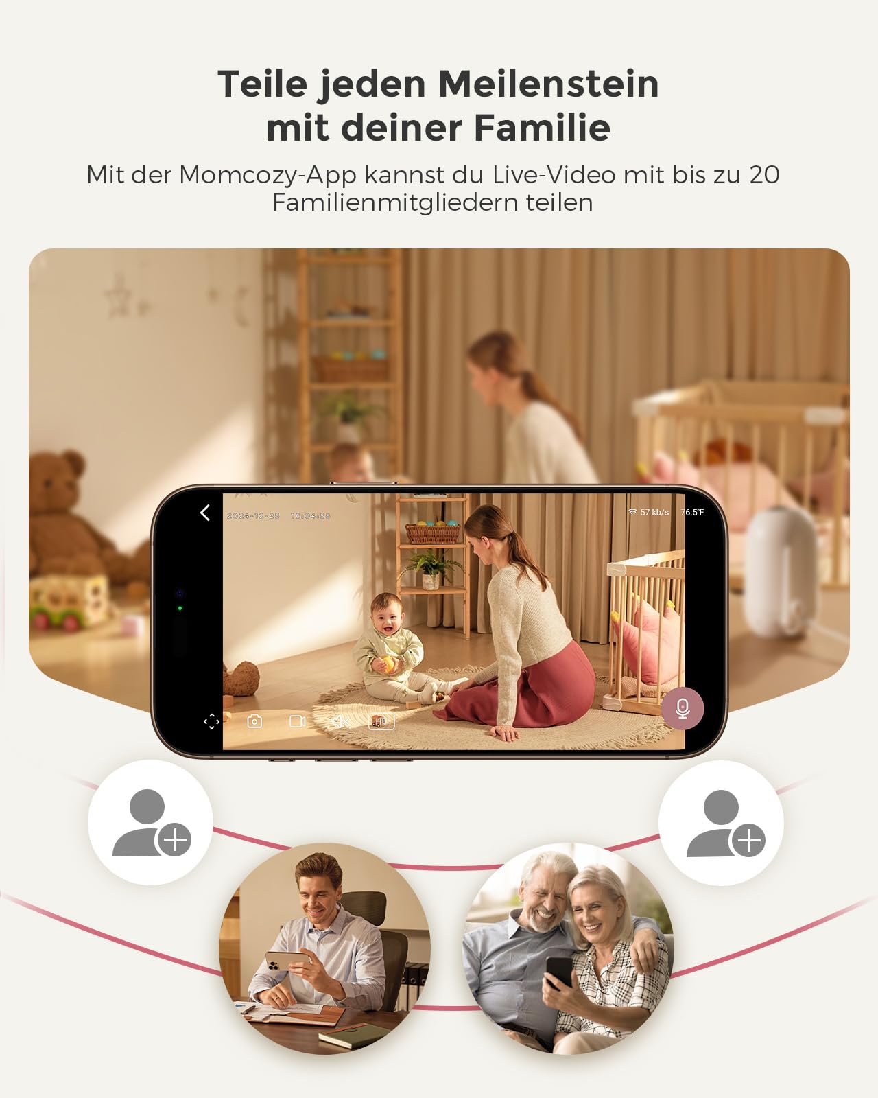 Momcozy BM04 babyphone mit kamera, Smart WLAN Baby monitor, 5-1080P-Bildschirm baby Kamera mit Wandhalterung, Bewegungs- und Schreierkennung, Sicherheitszone, klare Nachtsicht, Foto- und Videoaufnahme