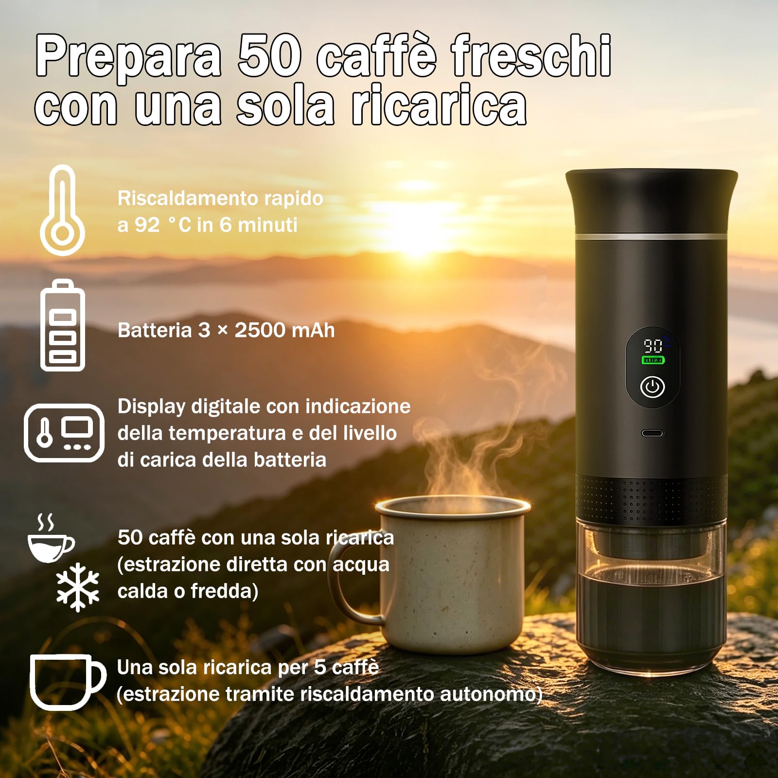 Portable Coffee Maker 3 in 1 Espresso Machine USB-C Mini Electric Hot Water Coffee Maker Compatible with Ness-Preso, Dolce-Gusto and Ground Coffee Capsules