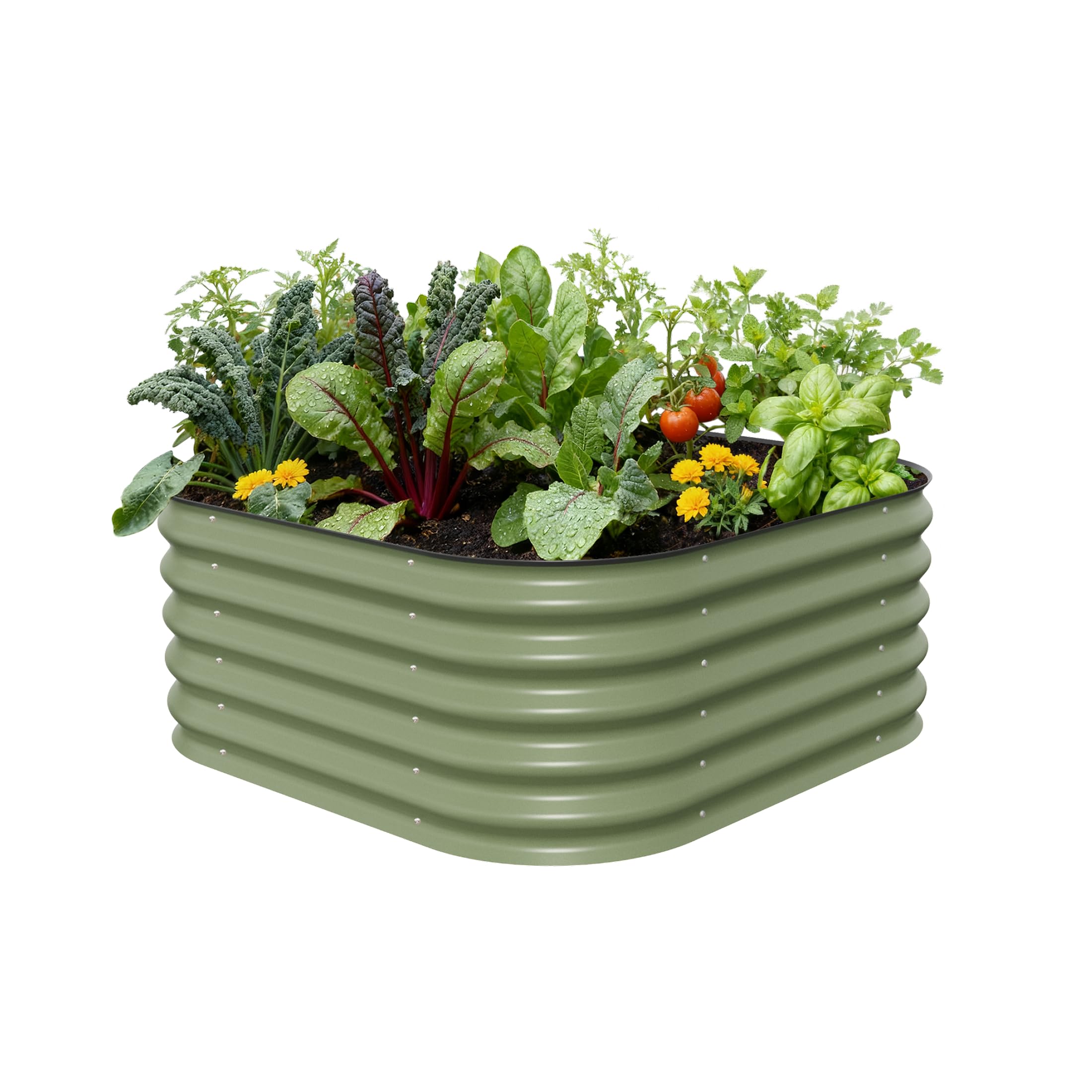 Vego garden Raised Garden Bed Kit, 17" Tall 4 in 1 Modular Metal Raised Garden Beds Kit, Metal Planter Box for Vegetables, Flowers, Herbs, Olive Green