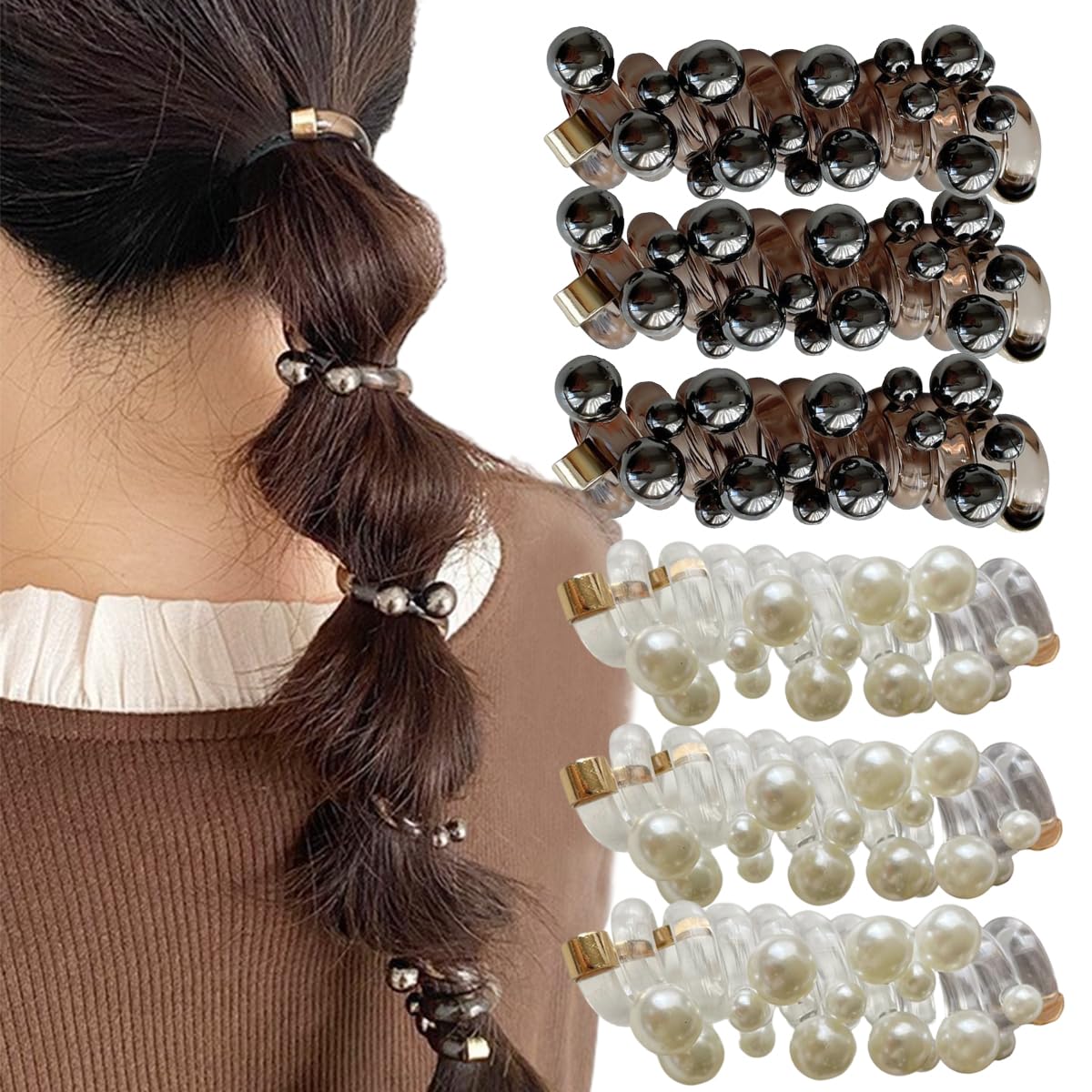 Pearl Spiral Braided Telephone Scrunchies Hair Ties Stretchy Ponytail Holders Hair Bands Phone Cord Hair Ties for Ponytail Hair Braiding Fixed Hair