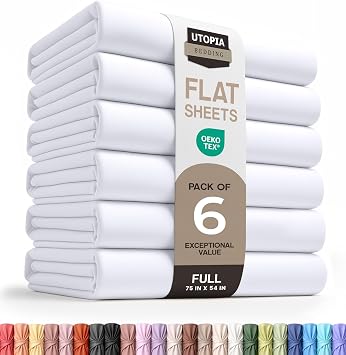 Utopia Bedding Flat Sheets - Pack of 6 - Soft Brushed Microfiber Fabric - Shrinkage & Fade Resistant Top Sheets - Easy Care Full, White