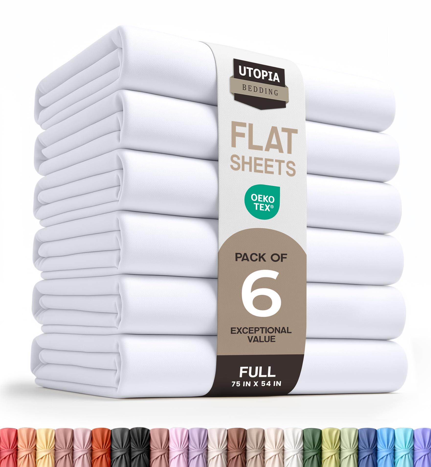 Utopia Bedding Lot de 6 draps Plats en Microfibre brossée Douce, draps de Dessus résistants au rétrécissement et à la décoloration, Facile d'entretien (lit Double, Blanc)