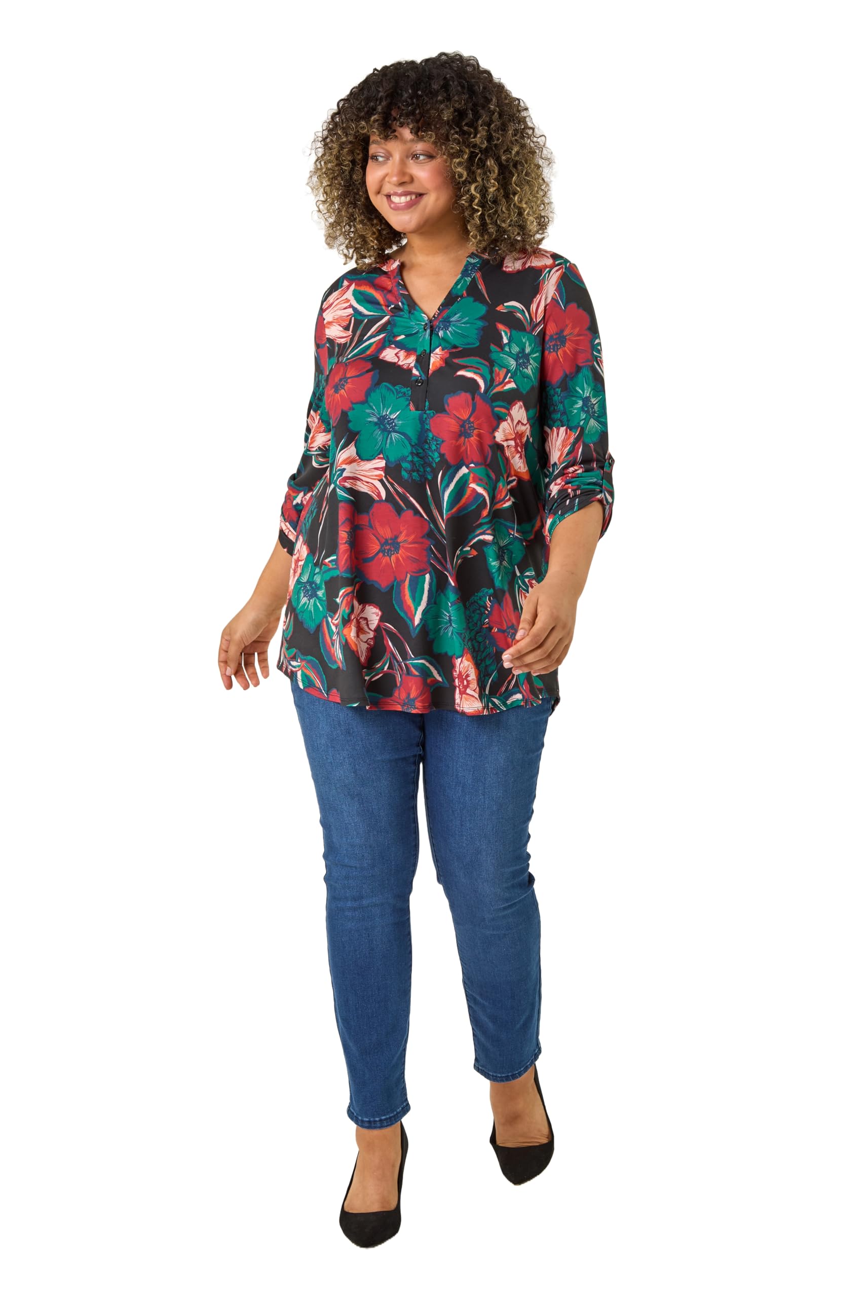 Roman Shirt for Women UK Ladies Top Collarless Blouse Stretchy Tunic Smart Casual Autumn Winter Jersey 3/4 Length Sleeve Notch V Neck Flattering Office Work - Burgundy Plus - Size 18