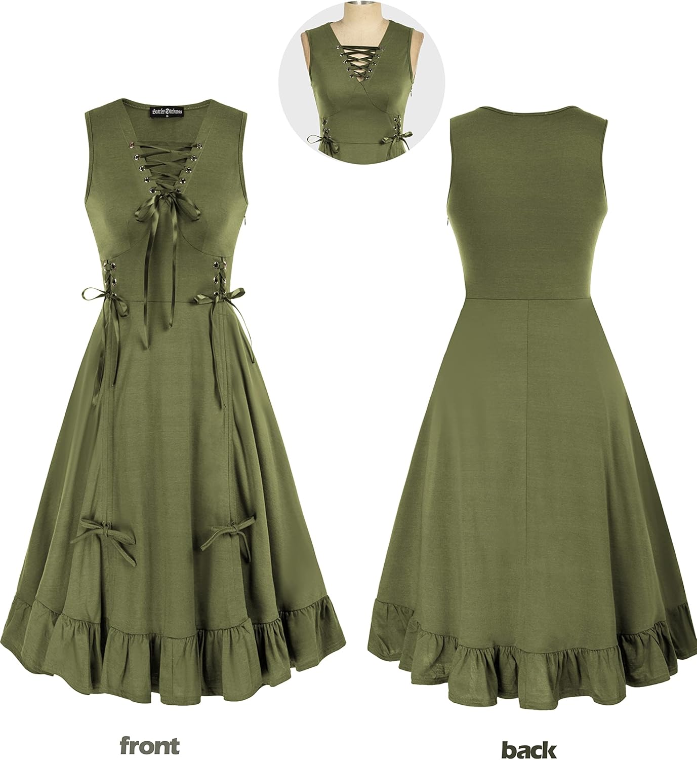 Scarlet Darkness Renaissance Steampunk Dress Lace Up High Low Dress Pirate Costume - Image 5