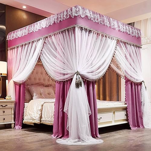 Miniatura 10 de SCMTY Toldo de cama de 4 postes de esquina de princesa y bonita mosquitera para cama de niñas, dormitorio de adultos, habitaciones de niños red de