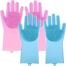 4pcs (2-pair) Silicone Kitchen Cleaning Gloves for Dishwashing, Utensil Cleaning, Bathroom & Car Wash | Home essentials Reusable Multi-Purpose Hand Gloves for Men & Women (Multicolour, 2-Pair)
