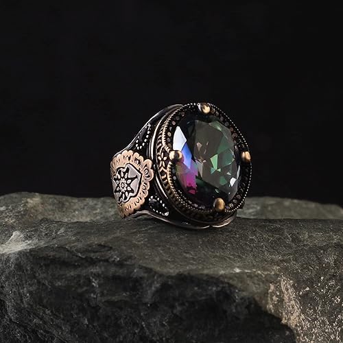 Miniatura 4 de 925 Sterling Silver Mens Ring, MysticTopaz GemStone Handmade Men Silver Ring, Turkish Silver Ring gifts for men handmade rings valentines day gifts
