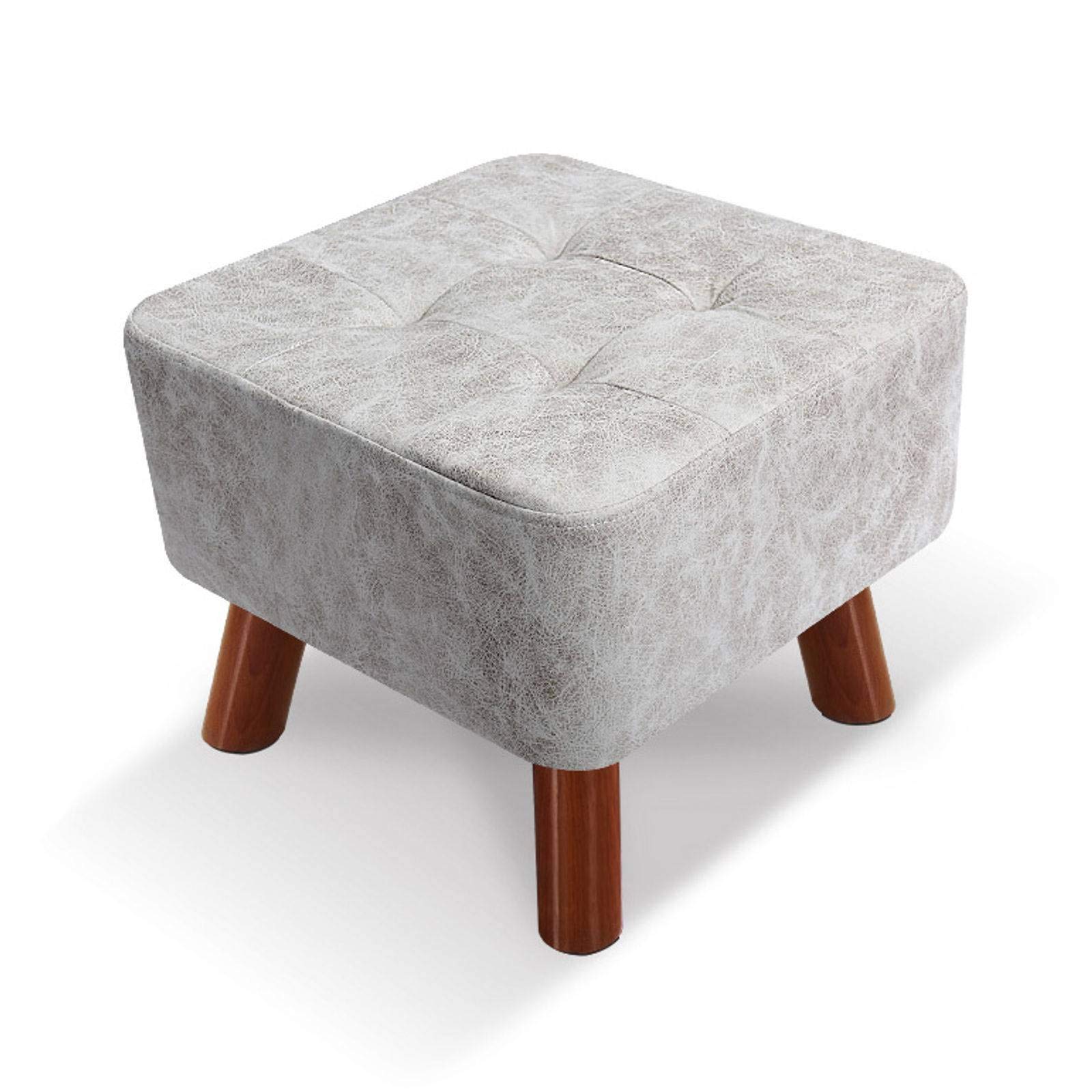 Repose-Pieds Ottoman Vintage en bois massif et siège rembourré confortable de 40 cm