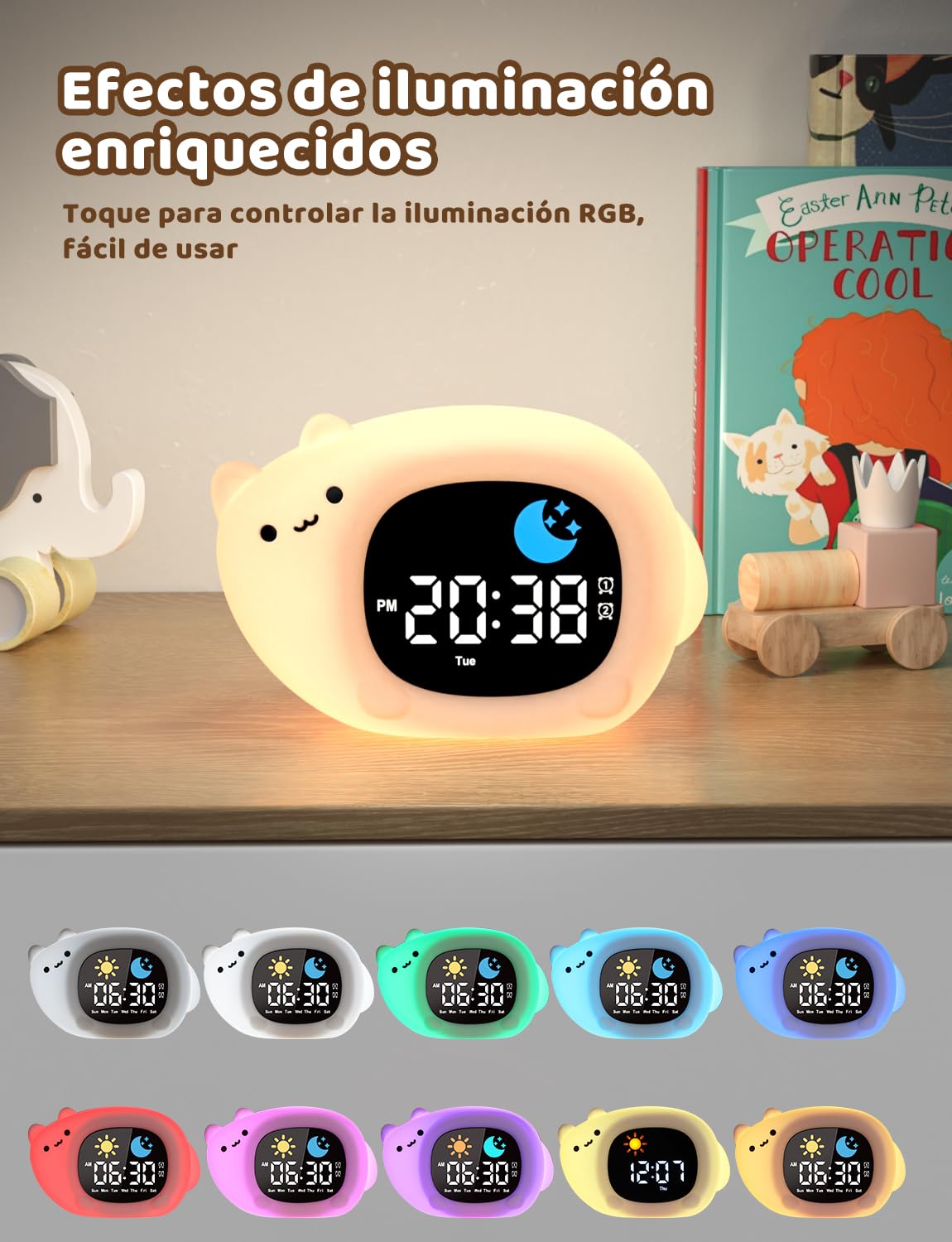 Yissvic Despertador infantil para principiantes en la escuela, despertador para niños con luz nocturna, modo de repetición, visualización de fecha, bebé, silencioso, despertador para niñas, habitación