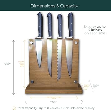 The Rack Co. Magnetic knife holder block stand, double sided wooden magnet board, knife holder (Wood)