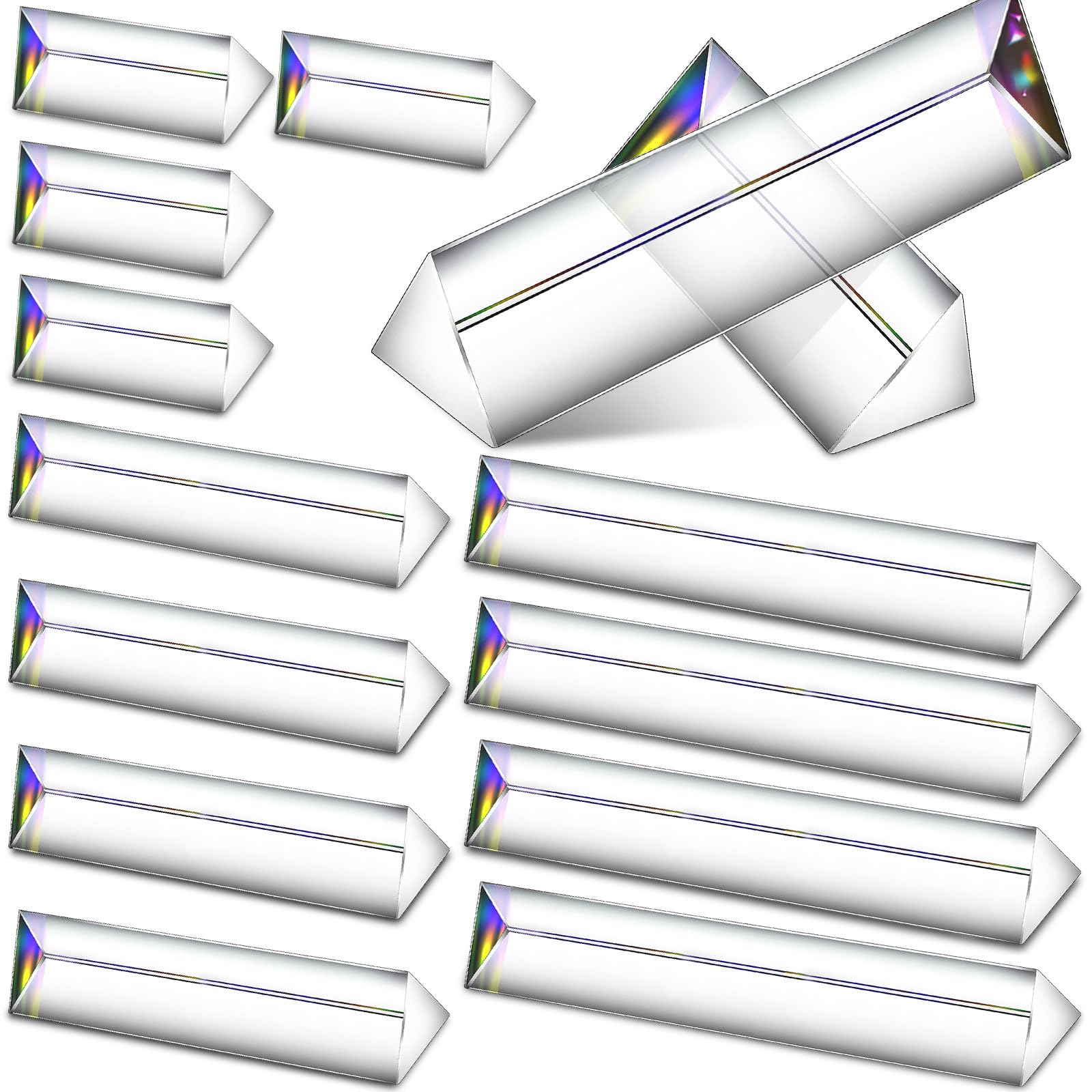 Kanayu 12 Pack Clear Triangular Prism Optical Glass Triple Prism for Photography Effects Physics Teaching Light Spectrum Optics(2.5 Inch, 6 Inch, 8 Inch)