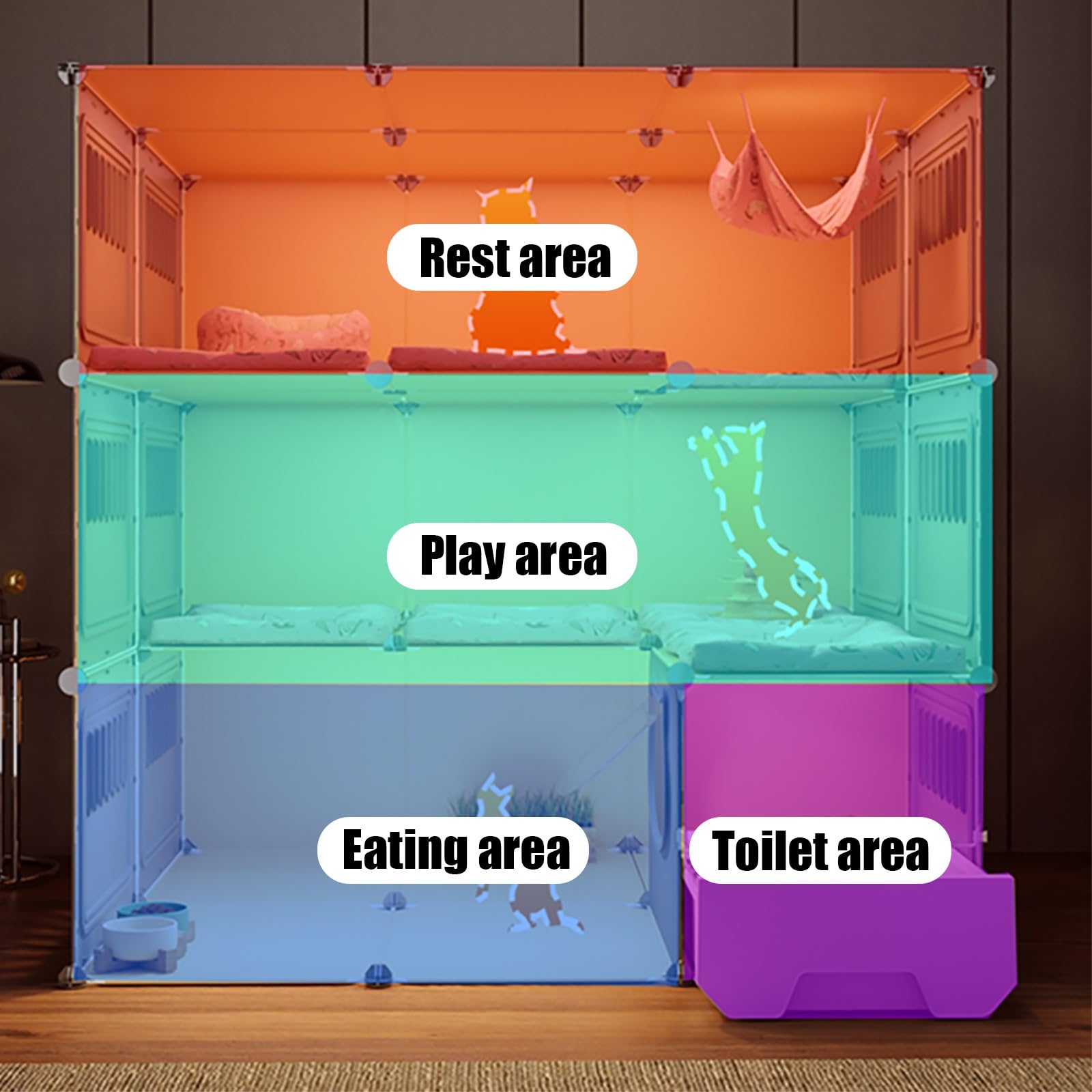 Gabbia per Gatti da Interno, recinti per Gatti, lettiera per Gatti Chiusa, Villa per Gatti, Grande Area Giochi per Gatti con Porta per Gatti, per 1-2 Gatti, furetti, cincillà, Conigli, Picco