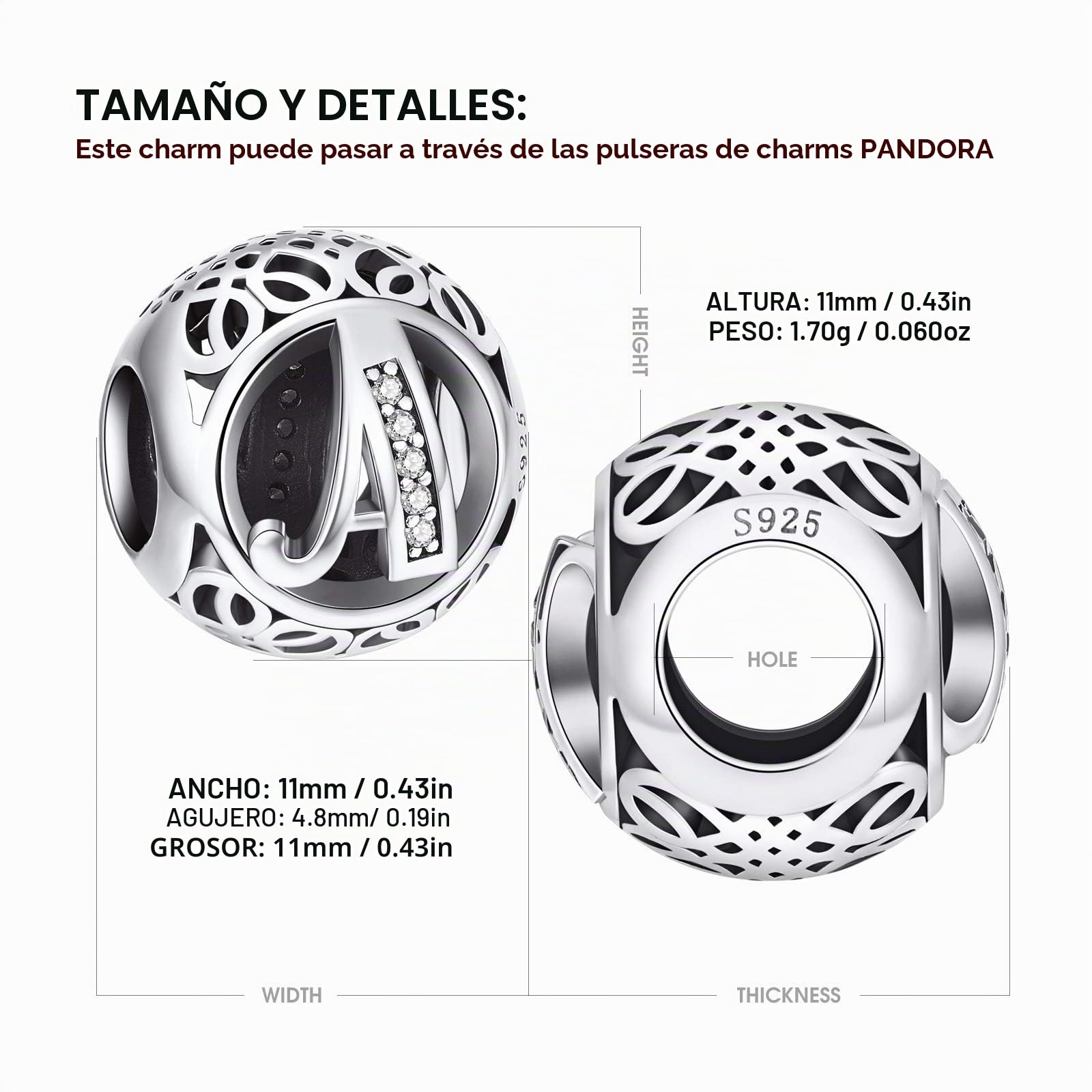 NINGAN A-Z 26 Abalorios Charms Colgantes de Alfabeto Cuentas Plata de Ley 925 con Circonita cúbica Transparente Compatible con Pulsera Europeo, Charms de Letra para Mujer Niña