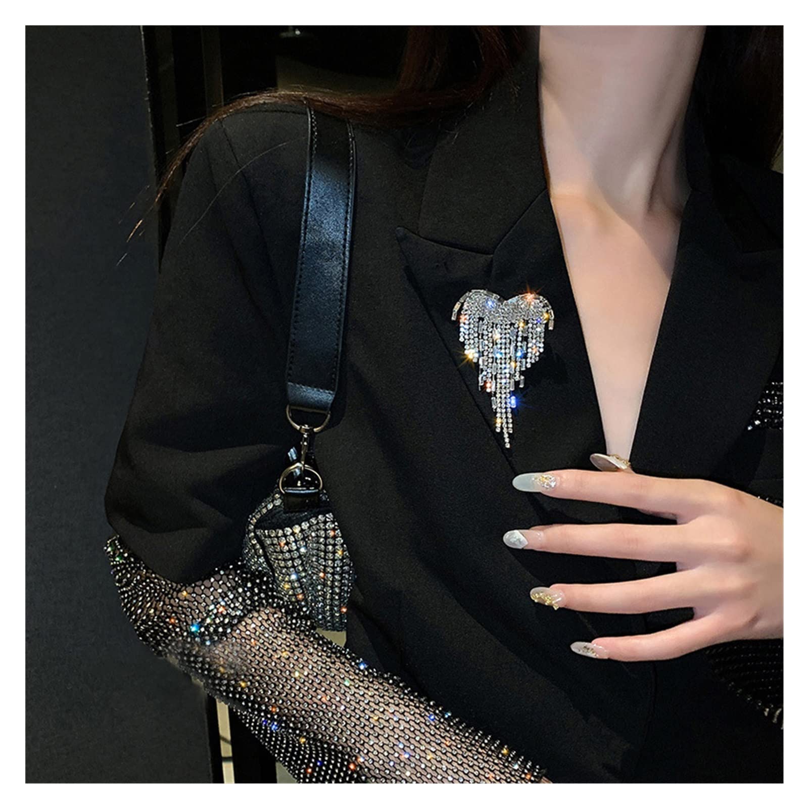 Broche Completo de Diamantes de imitación para Mujer, broches de borlas de corazón a la Moda, alfileres para Cuello de Solapa, Broche de Mujer, Regalos de joyería