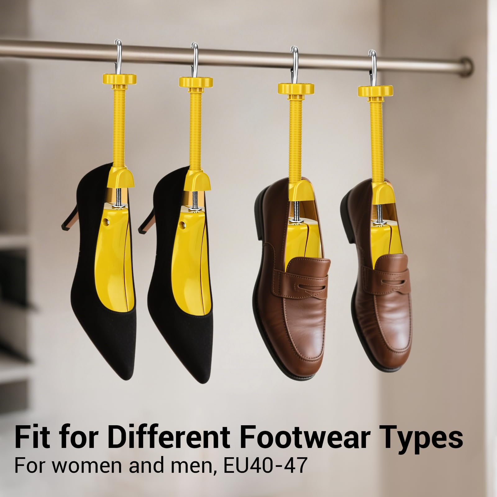 1 par de hormas de zapatos ajustables, expansores de zapatos para hombre y mujer, ancho para zapatos demasiado ajustados, zapatos nuevos, zapatillas de piel, amarillo, talla única EU40-47