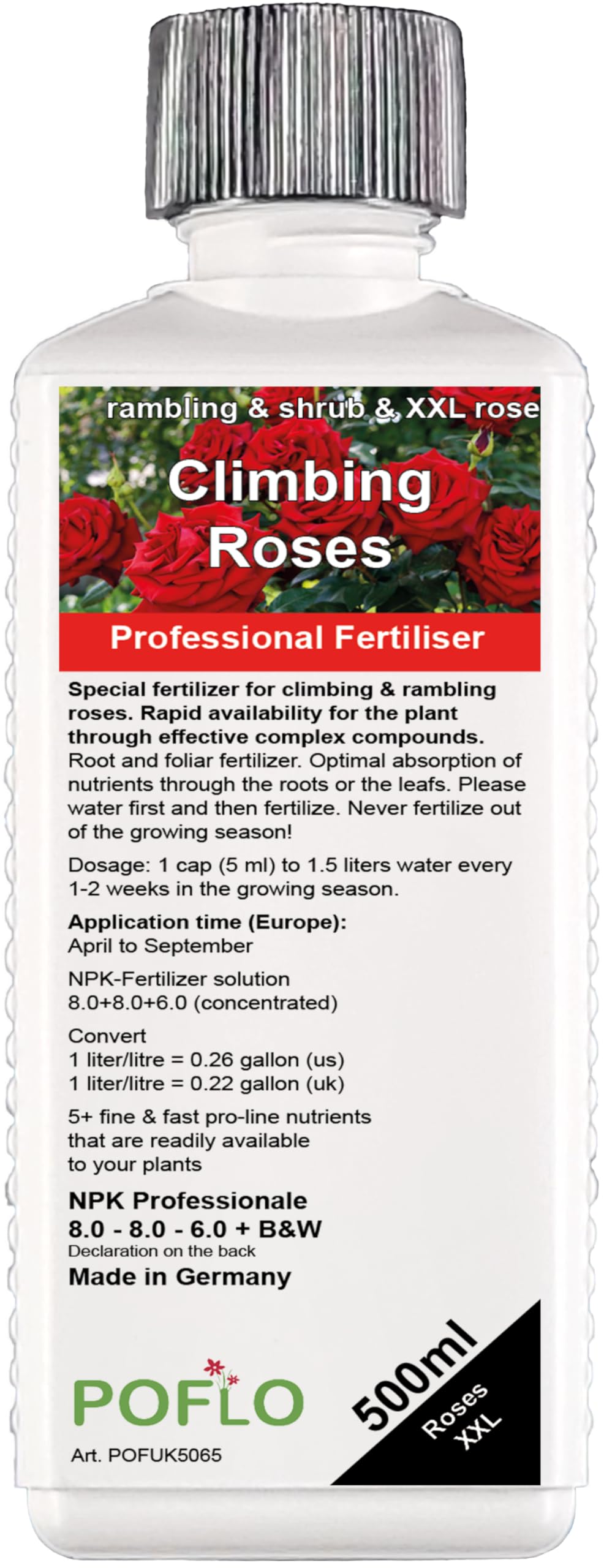 POFLO Climbing roses and shrub roses fertilizer, premium liquid fertilizer from the professional line (500ml)