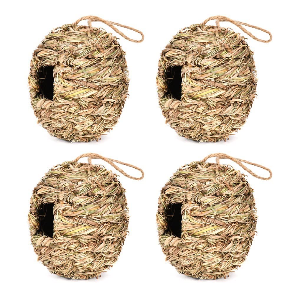melairo 4 Pack Hanging Bird Nest House for Outside, Shape,Hand Woven,Made of Natural Grass,Perfect for Garden,Patio