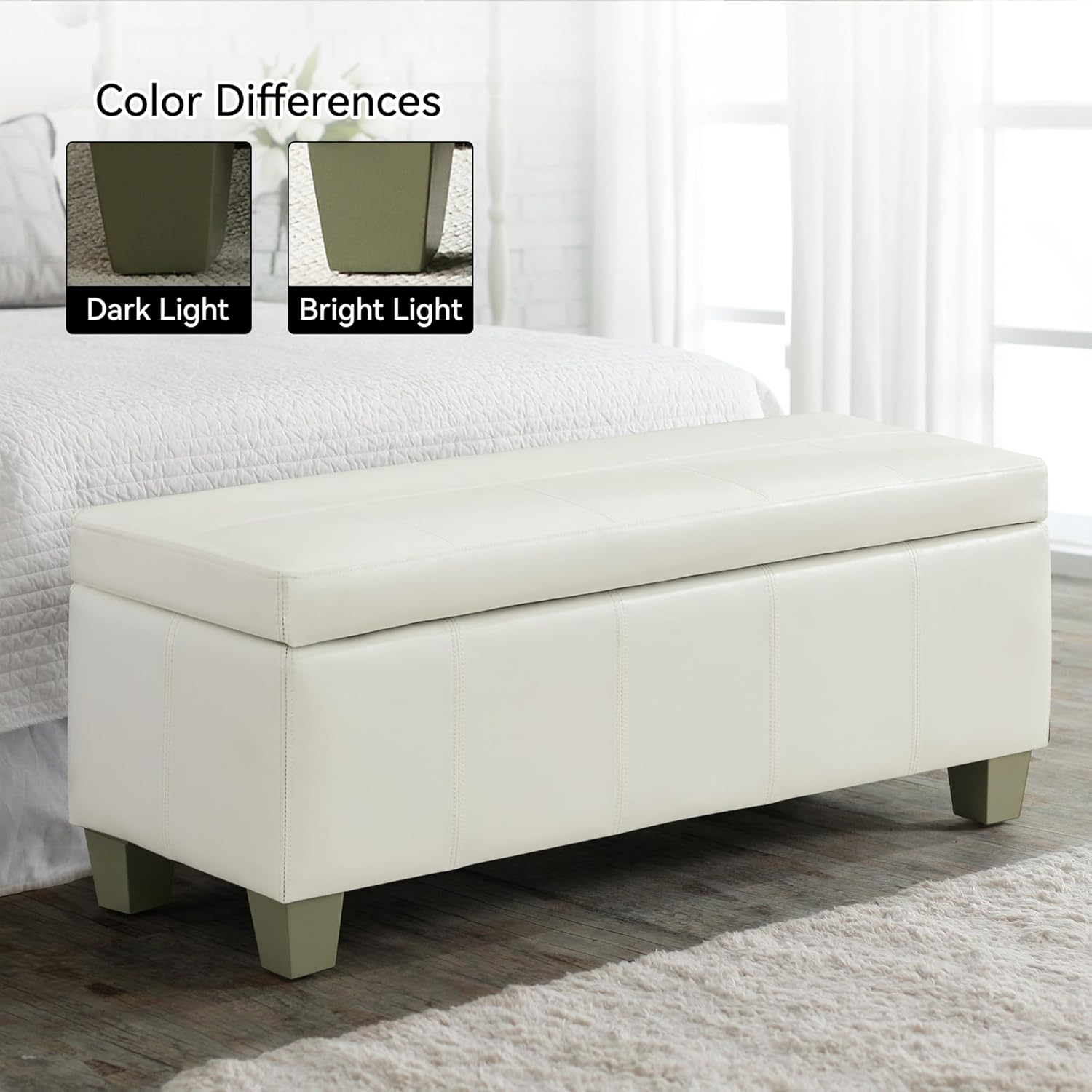 41" Faux Leather Storage Ottoman, Stitch Tufted Rectangle Upholstered End of Bed St... - Image 8