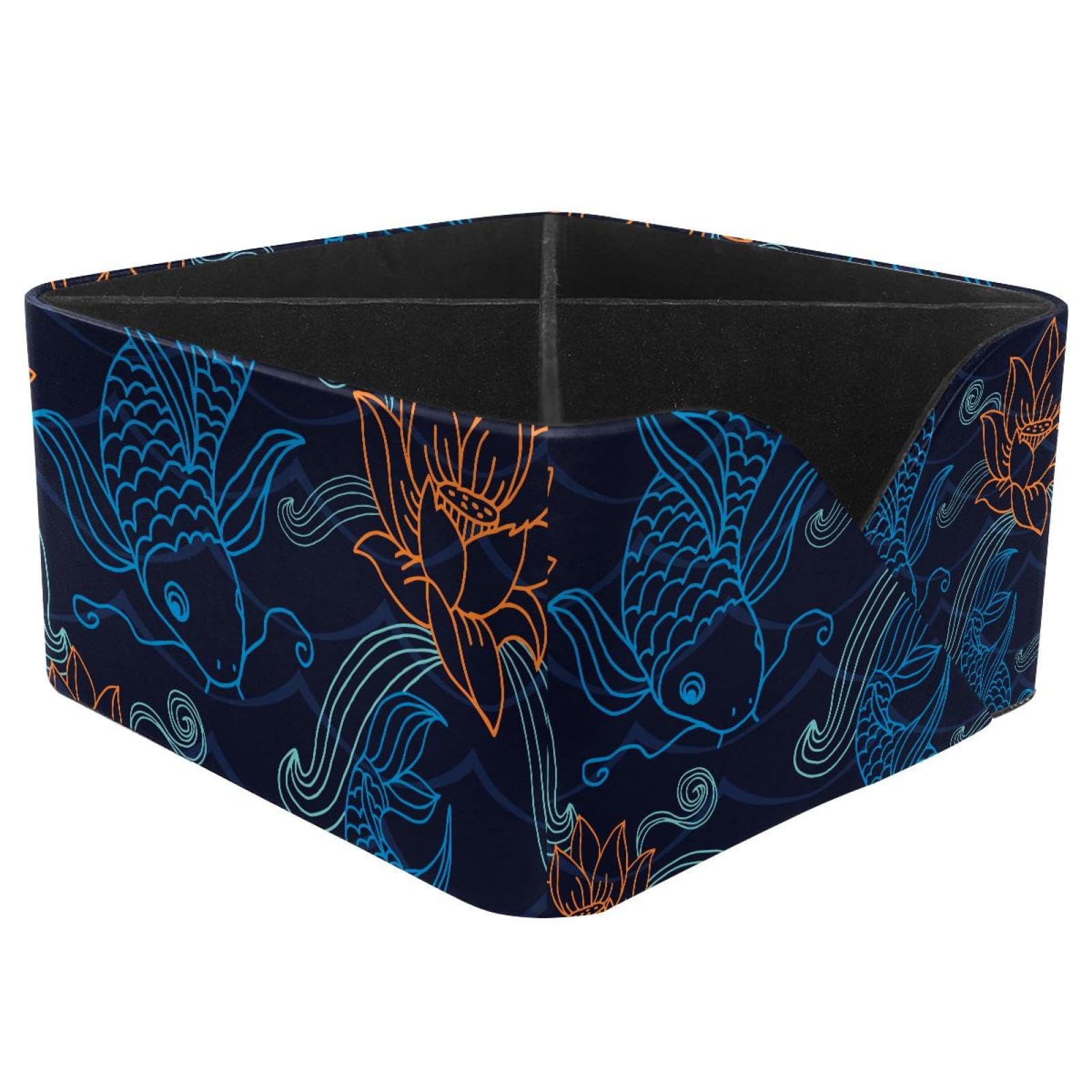 KengjuTesu Fish Carp Lotus Desktop Organizer Pen Holder, Rectangular Pencil Cup for Office, Study and Makeup Stations