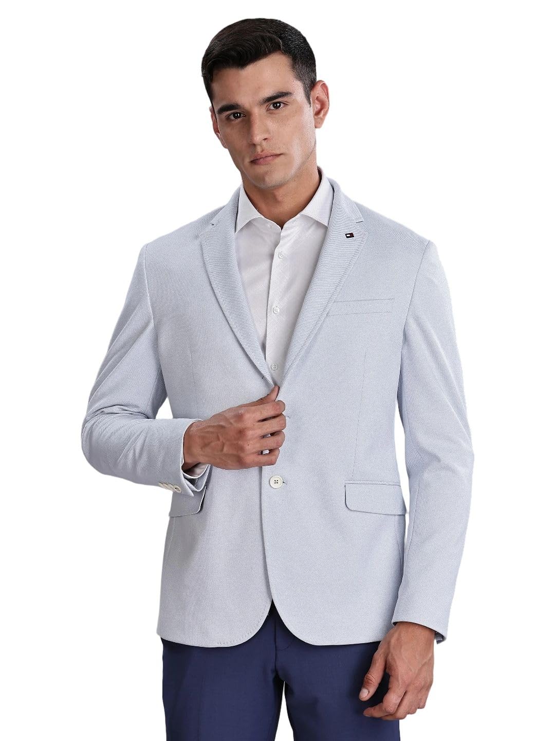 tommy hilfiger Self-Design Light-Blue Single-Breasted Blazer-picture-11