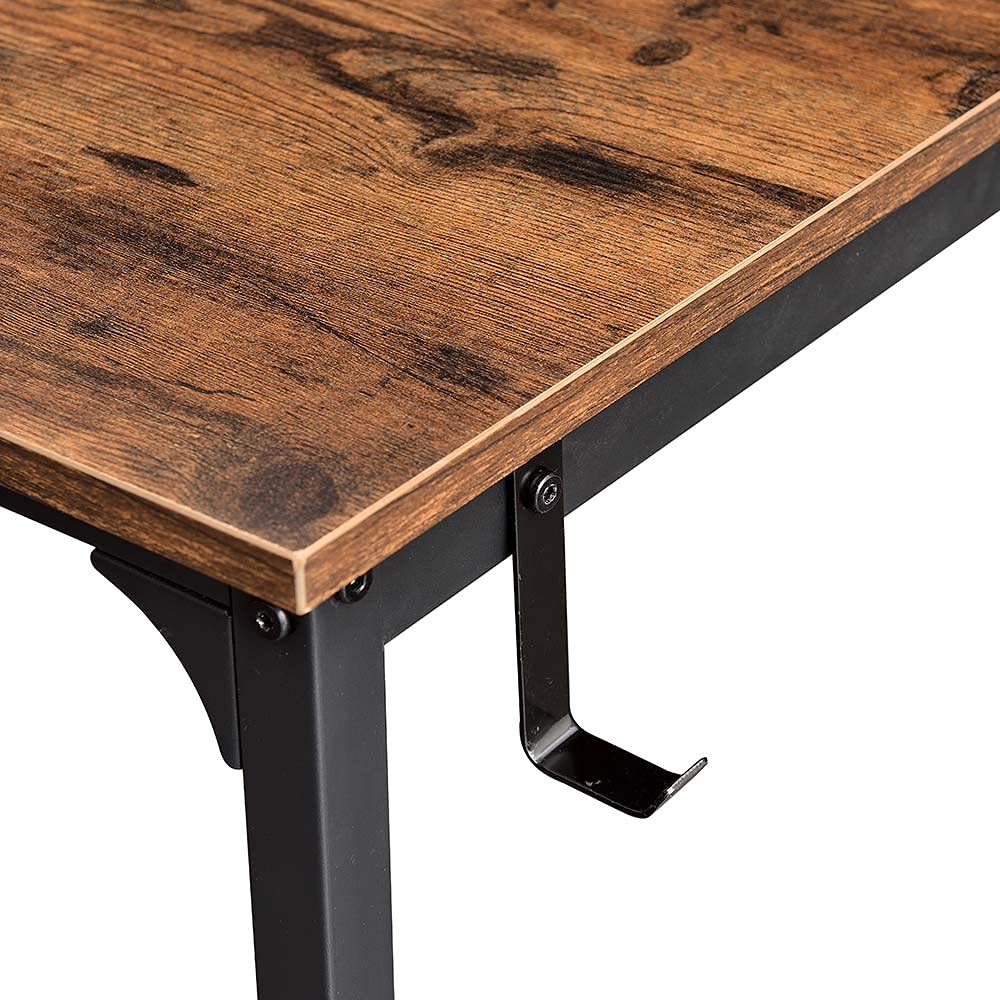 BAKAJI Scrivania Tavolo da Lavoro Porta Pc Computer Piano in Legno MDF con Struttura in Metallo Organizer Portatutto in Tessuto e Gancio Casa Ufficio Design Moderno Industriale 120 x 60 x H74 cm