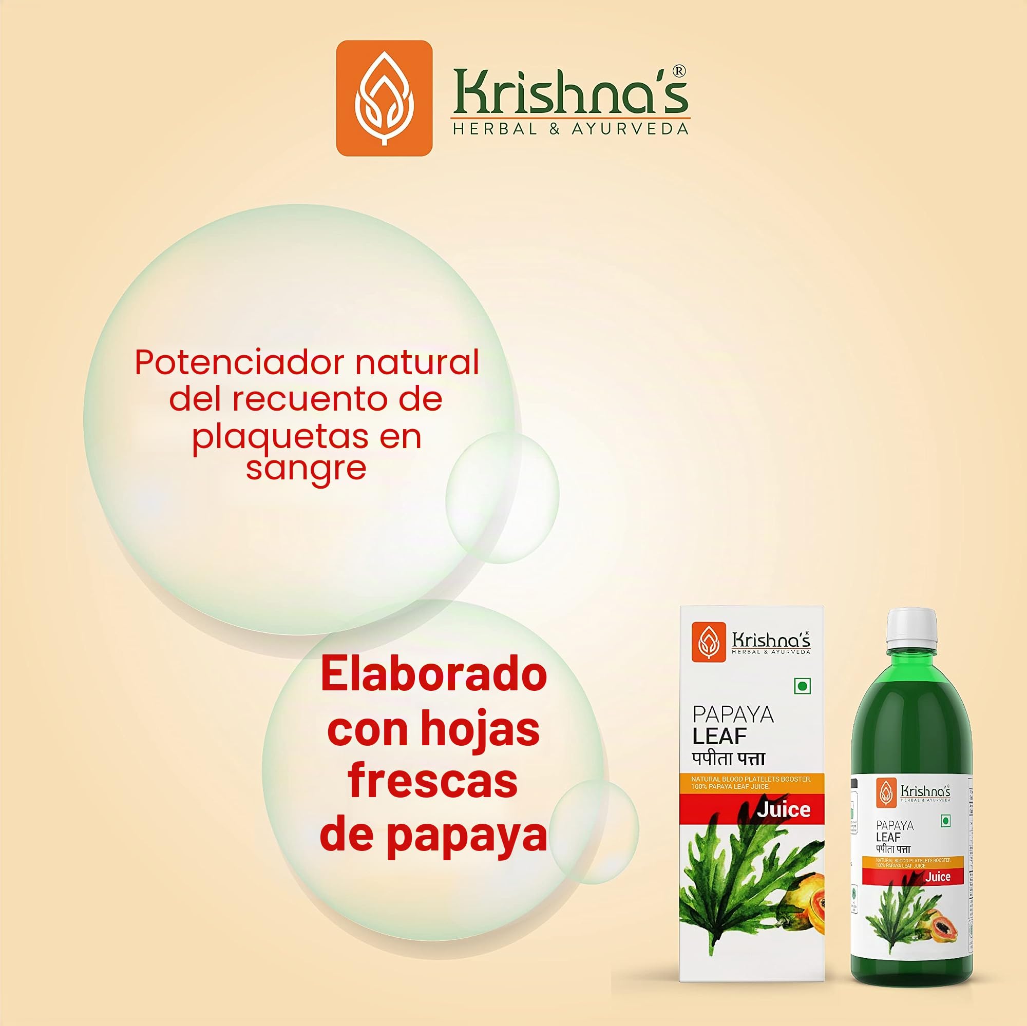 Krishna's Papaya Leaf Juice - 1000 ml | Hojas frescas de papaya | Ayuda a aumentar el recuento de plaquetas