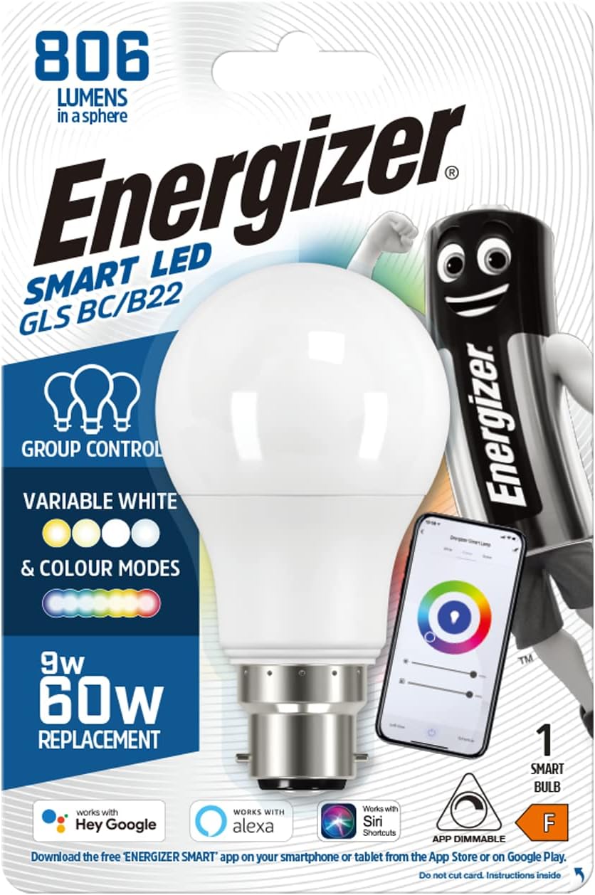 Energizer Smart B22 (BC) GLS 8.5W Colour Changing LED Light Bulb 806lm - Box of 1