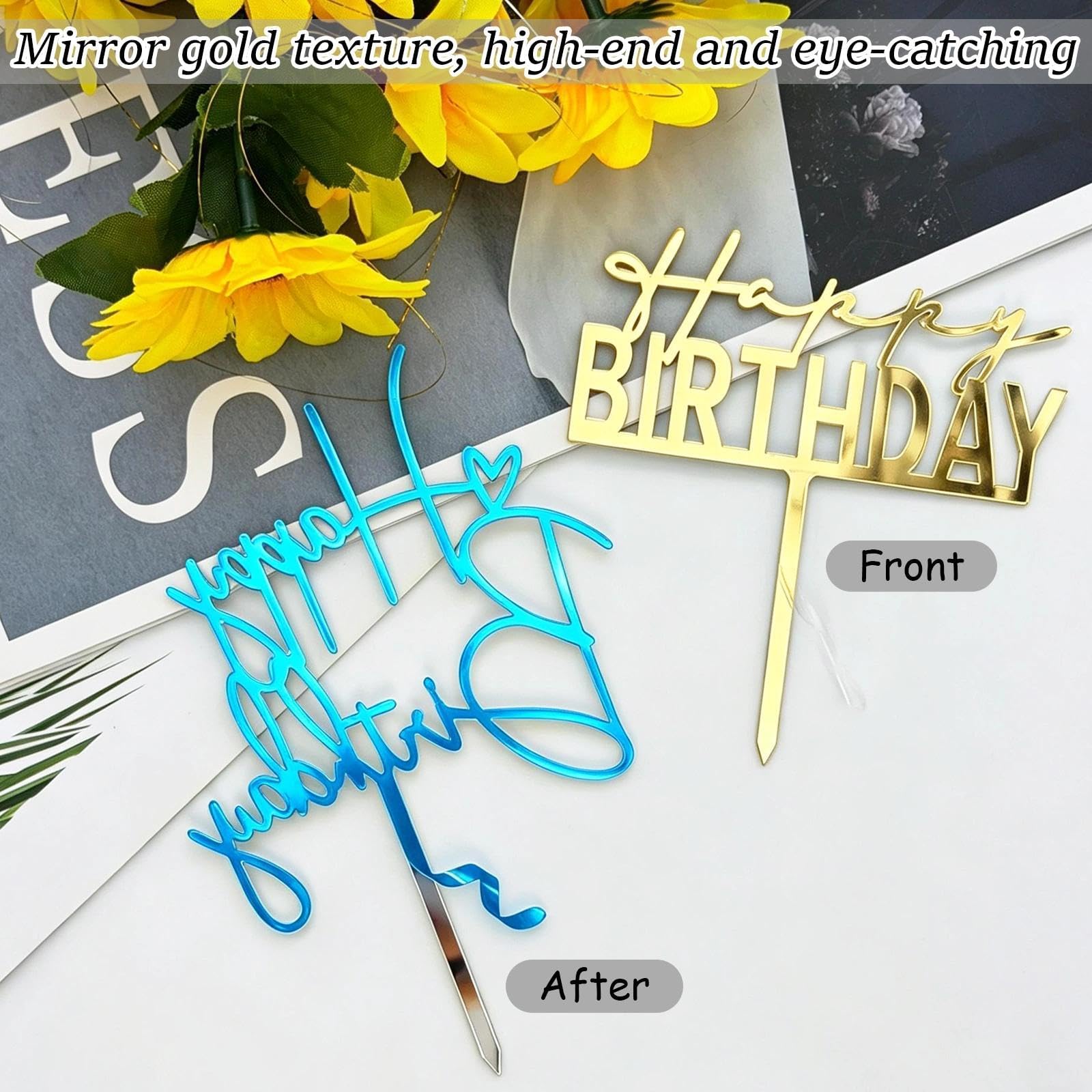 Gold Birthday Cake Toppers - 6 Pack -4 Gold Birthday Cake Toppers - 6 Pack -4
