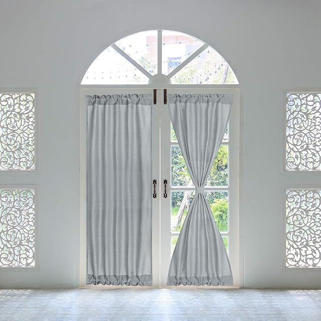 PiccoCasa Thermal Insulated French Door Curtain Side Panels - Blackout Curtains Drape 25x72 Inch Room Darkening for Glass Doors 2 Panels Gray