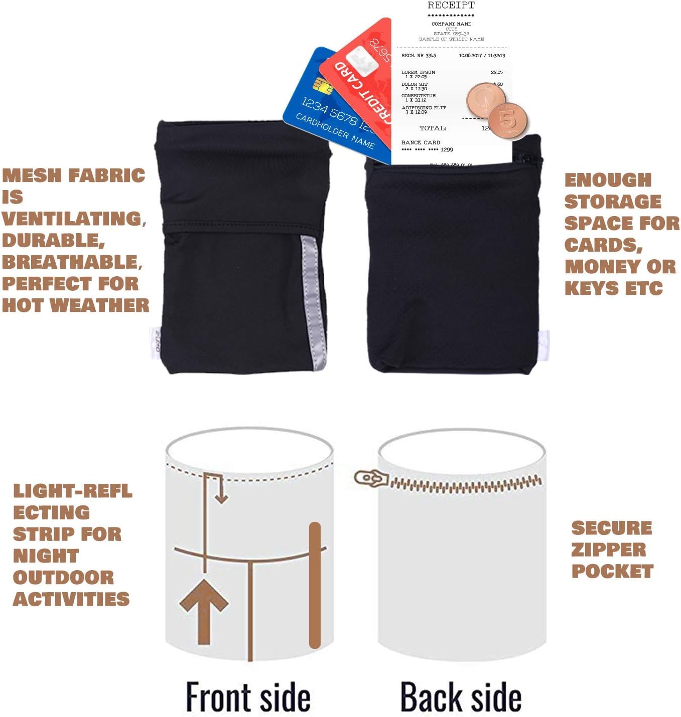 Thick Wrist Wallet Cell Phone Holder with Zipper Pocket- Securely Carry Credit Cards, Keys, Cash, ID- Perfect for Travel & Sports - Running, Walking, Jogging, Hiking, Cycling, Fishing, S