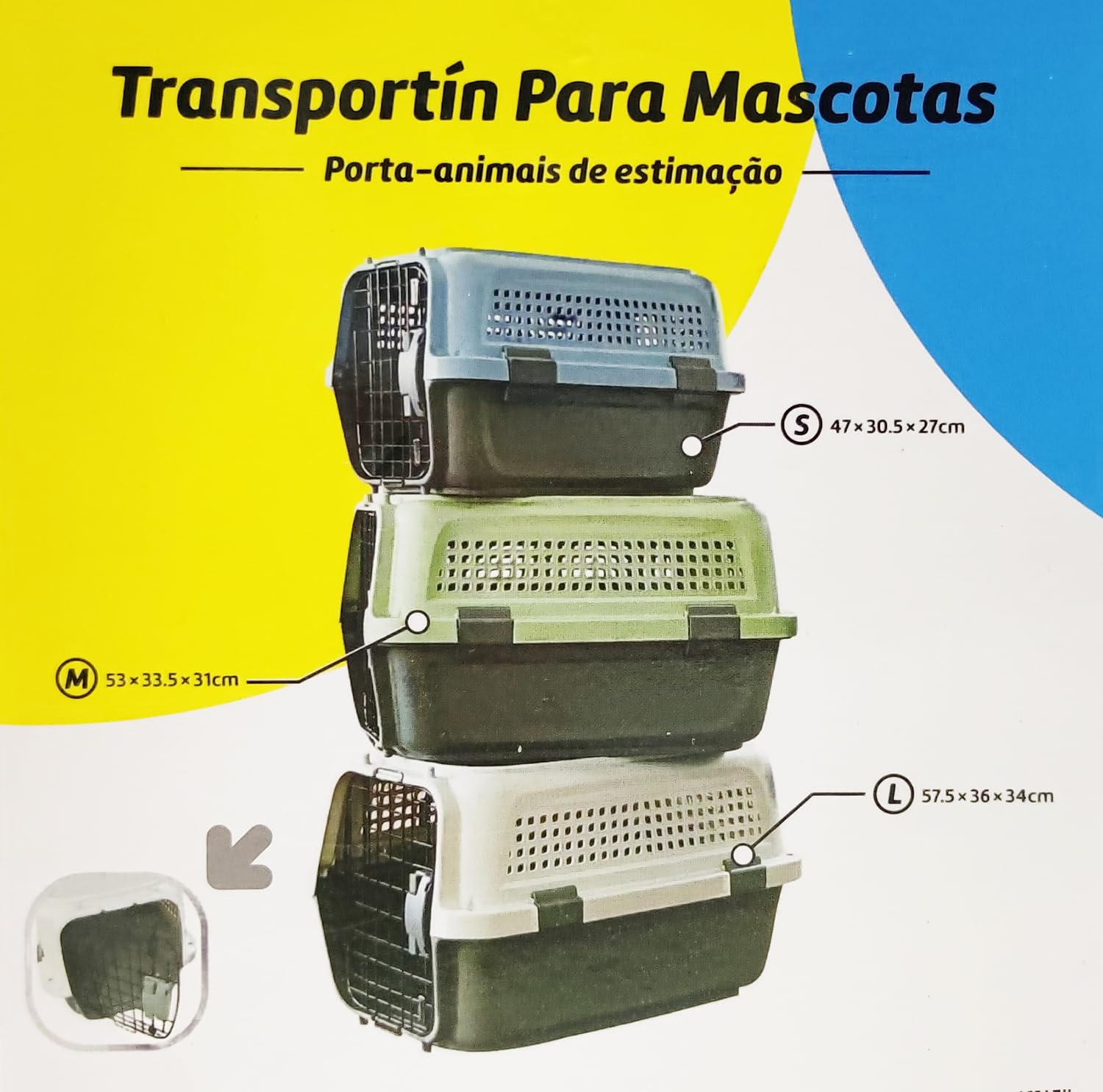 BPS Transportín Plástico para Perros y Gatos Mascota Caja de Transporte 3 Tamaños para Elegir (M, Gris) BPS-7273GR