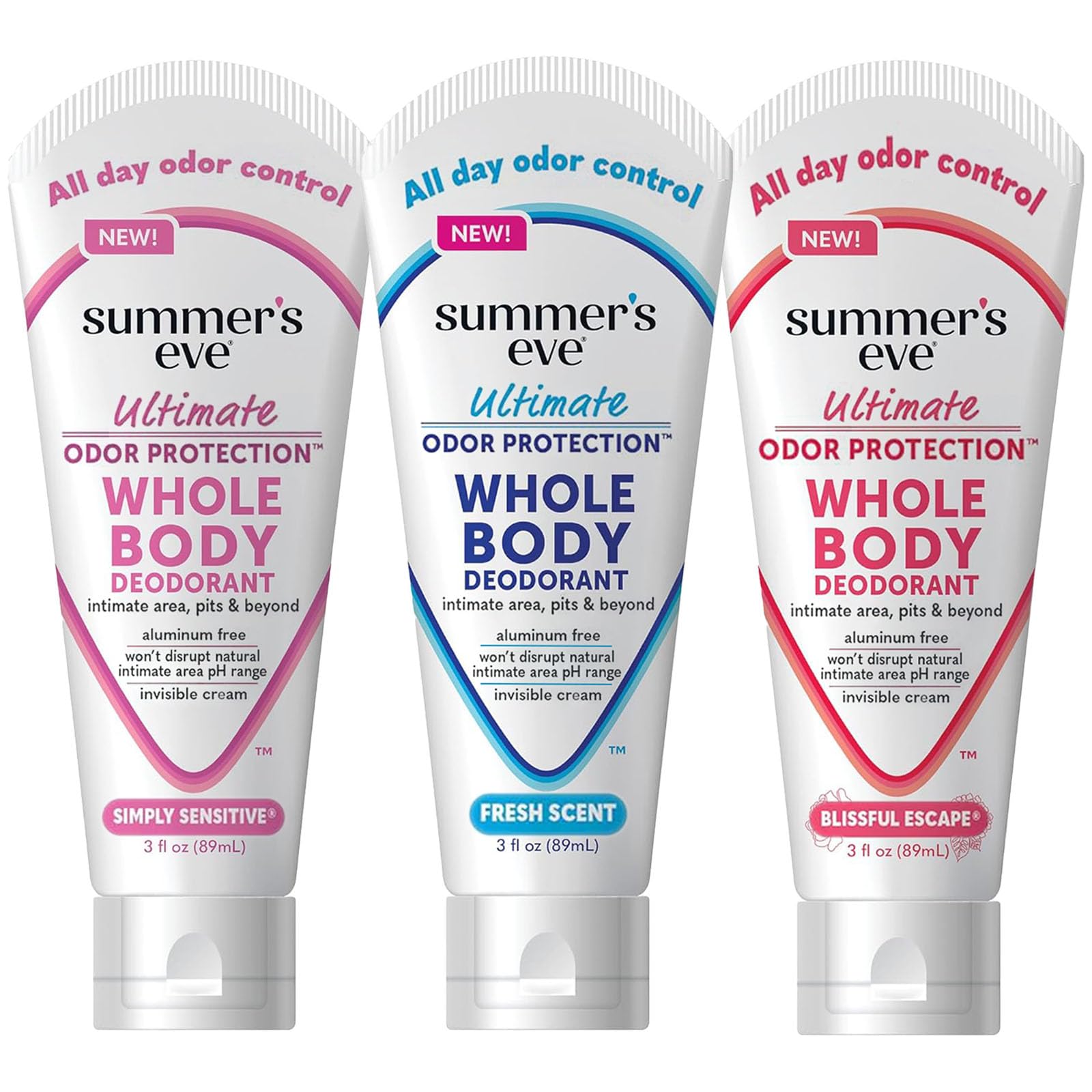 Whole Body Deodorant for Women, Ultimate Odor Control, Aluminum Free Deodorant, 3 Fl Oz; Simply Sensitive, Blissful Escape, & Fresh Scent