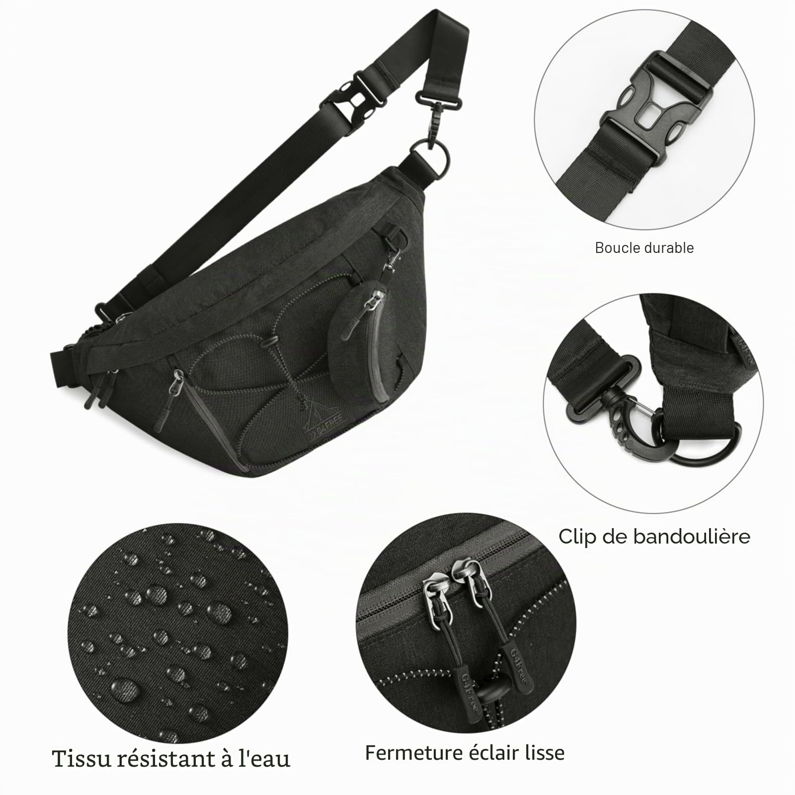 G4Free Grand Sac Banane Sac de Poitrine Sac de Taille Sac à Dos RFID pour Hommes et Femmes pour Sport Voyage Randonnée Cyclisme