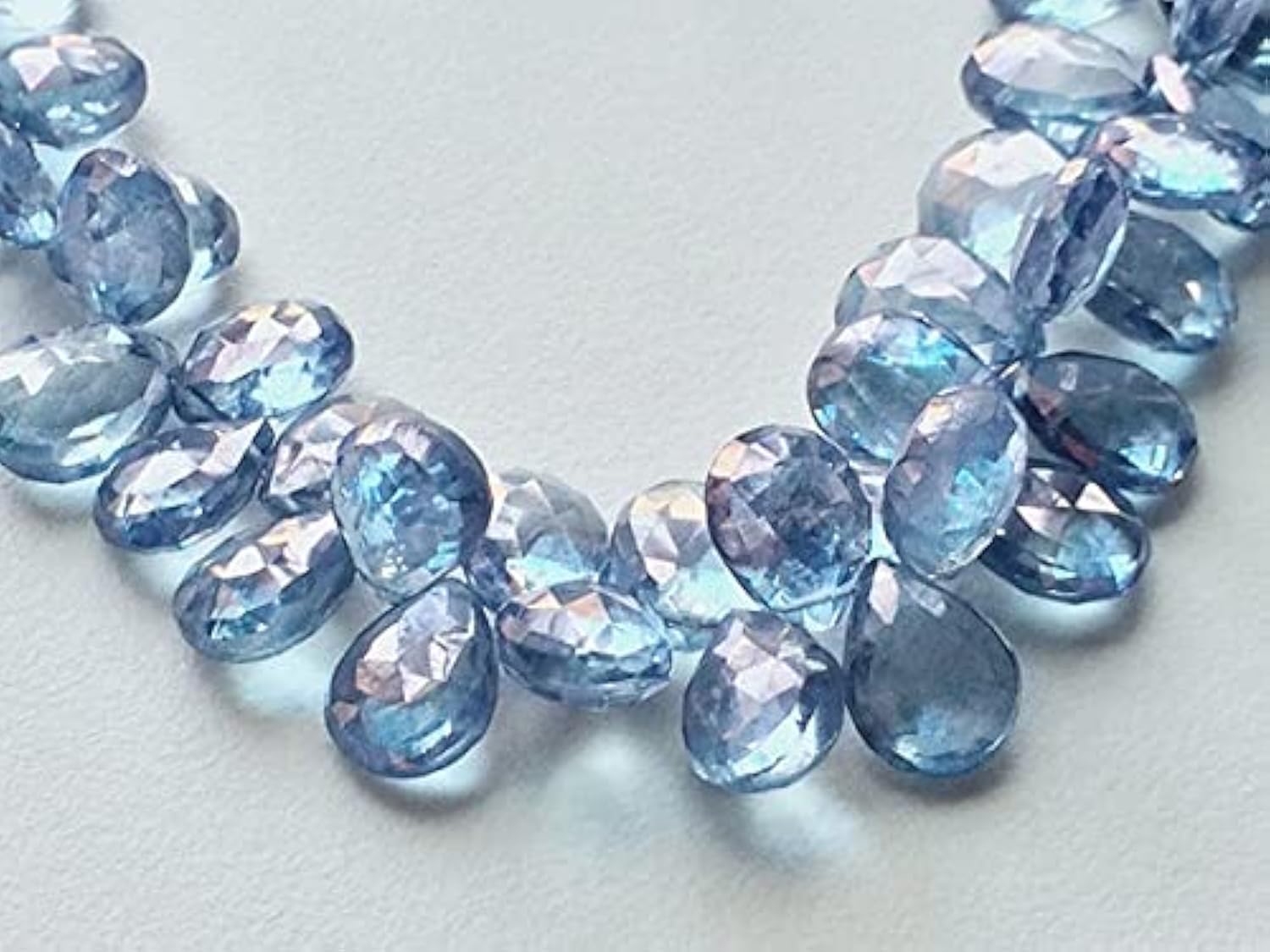 Quartz mystique naturel perles poire facettées bleu gris LKBEADS 8-12mm