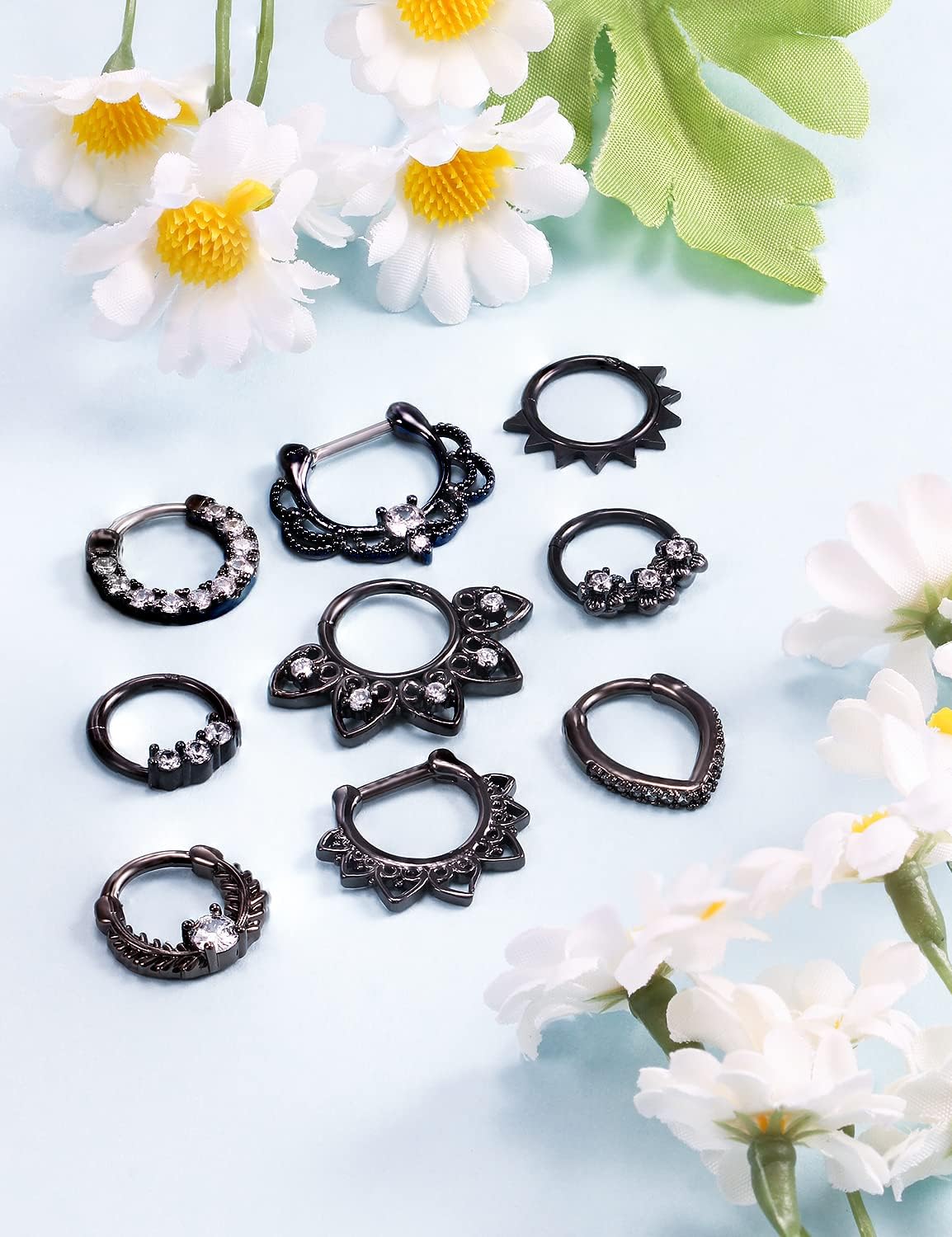 Ocptiy 16G Hinged Septum Clicker 316L Surgical Steel Septum Nose Rings Earrings Hoops Piercing Jewelry for Men Women 10mm 9pcs - Image 2