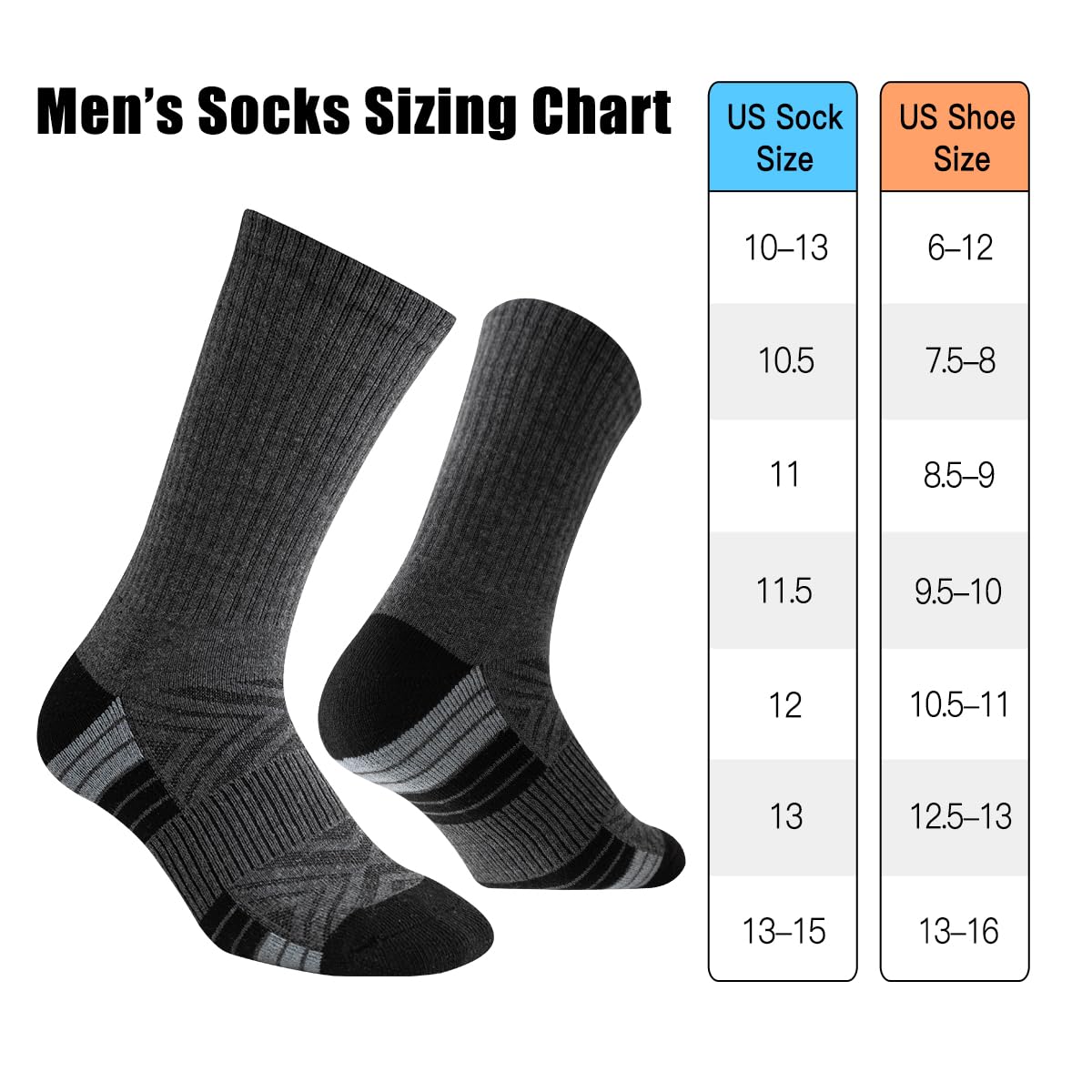 JOYNÉE 8 Paar dicke gepolsterte Sportsocken für Herren, atmungsaktiv, feuchtigkeitsableitend, Arbeitssocken für Herren, Größe 43-47